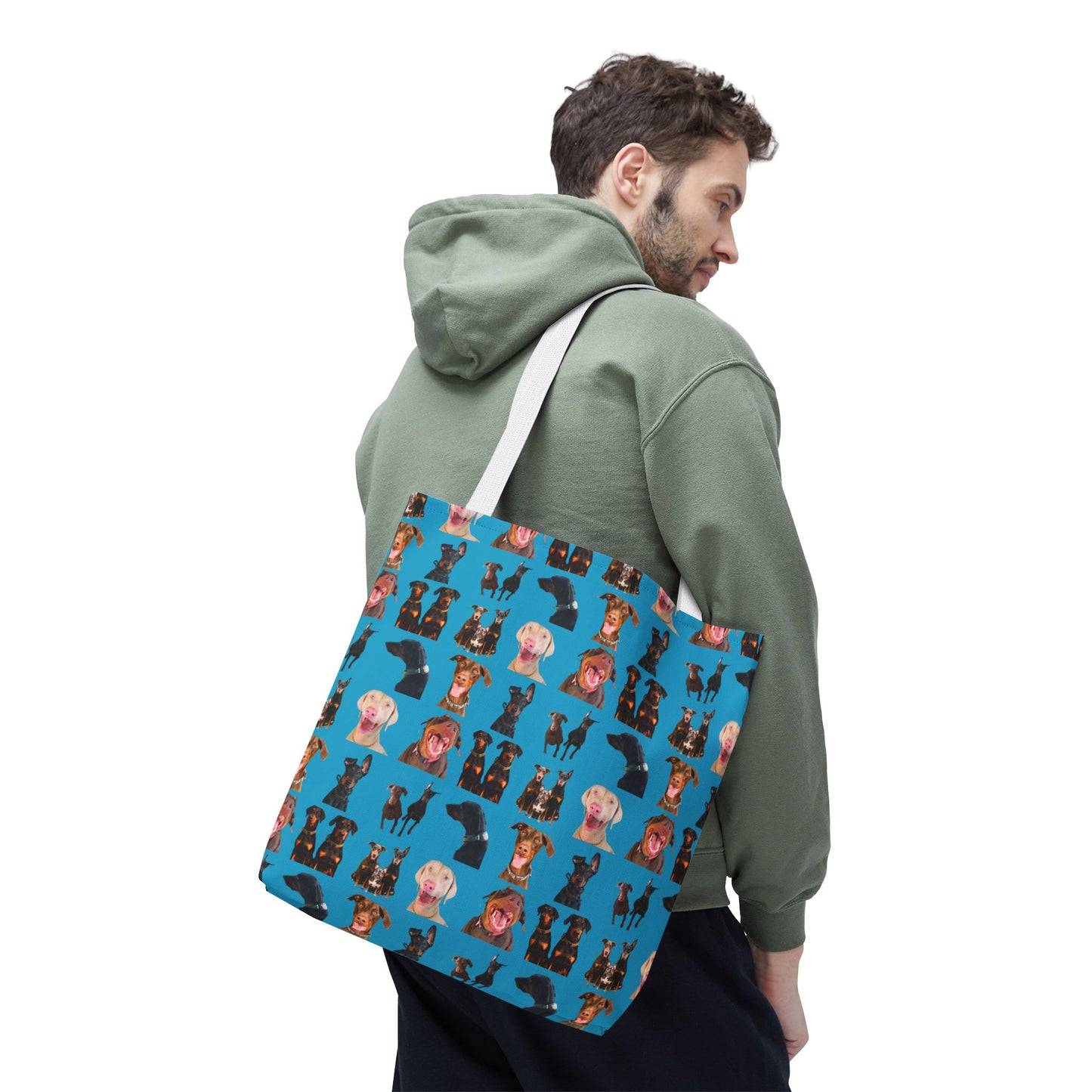 Edition 9 Doberman Model Pattern Turquoise Tote Bag