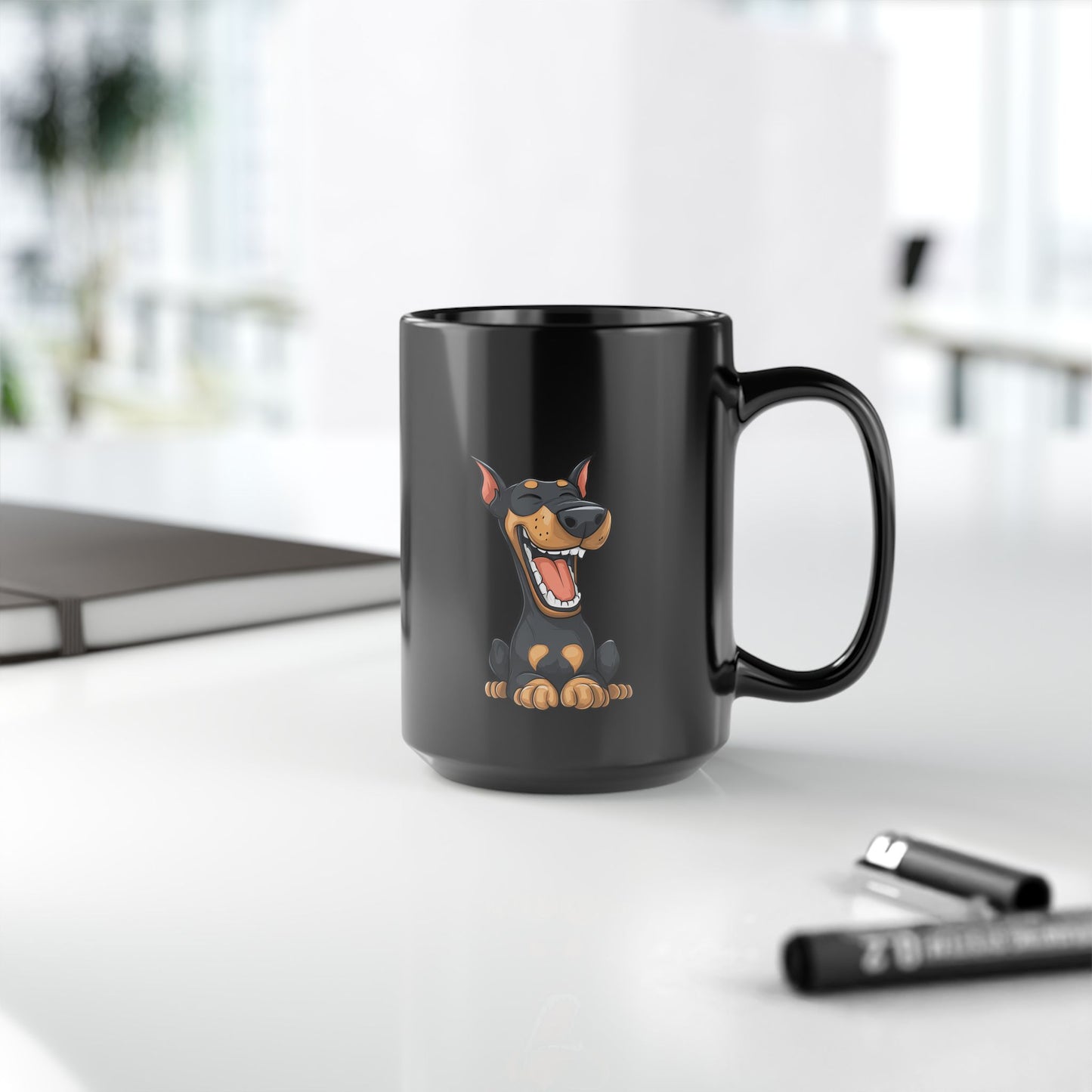 Cartoon Doberman 3 Black 15oz Coffee Mug