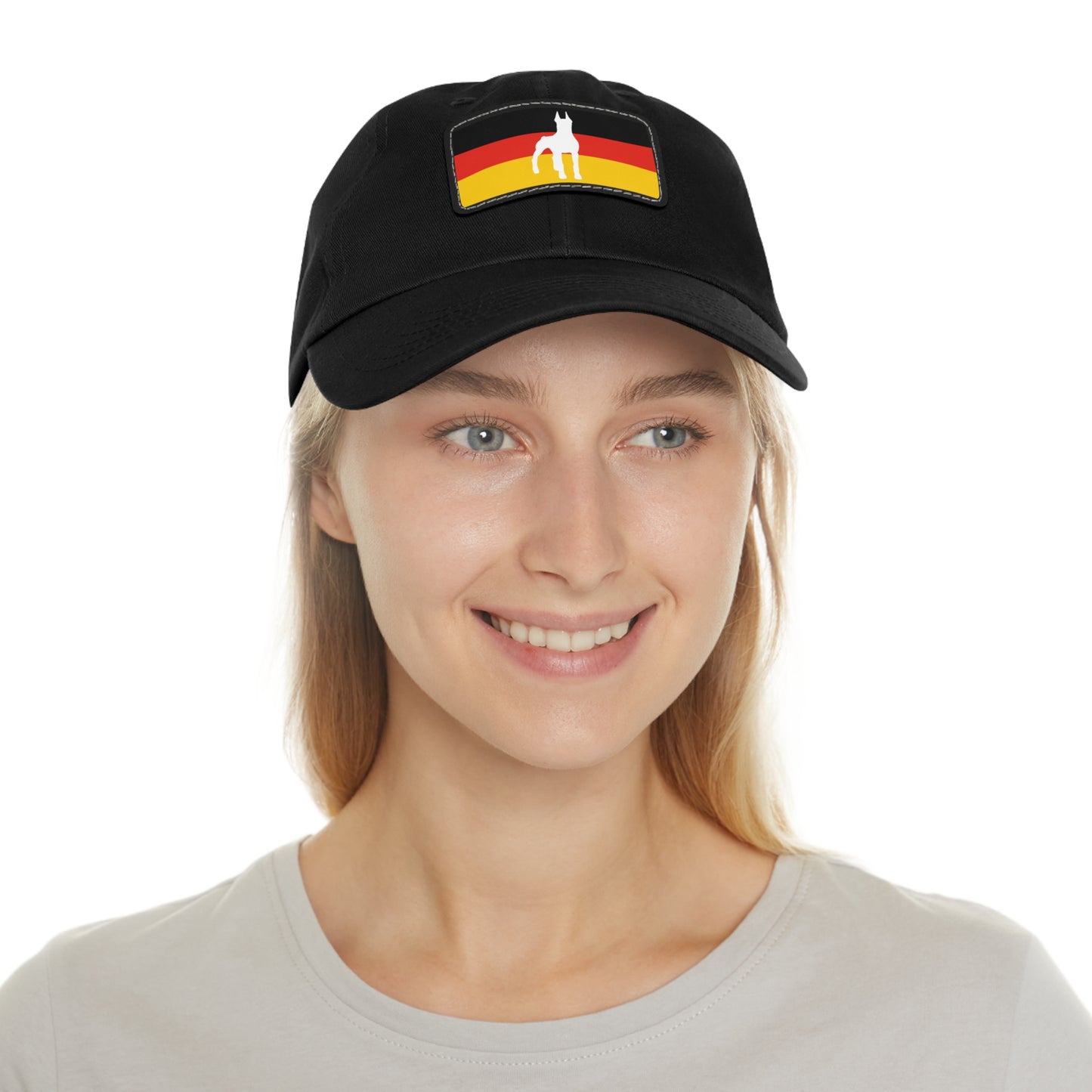 Doberman Germany Protect 1 Dad Hat with Leather Patch (Rectangle)
