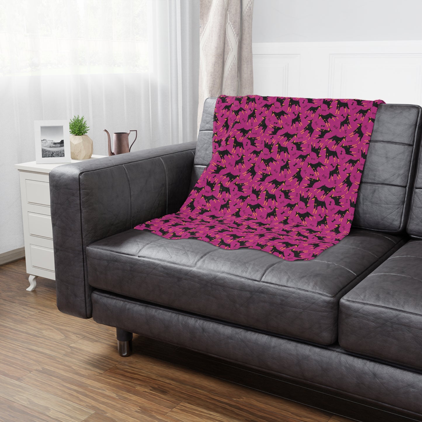 Pink AOP Dobie 1 Minky Blanket, Soft Throw Blanket, Warm Plush Blanket