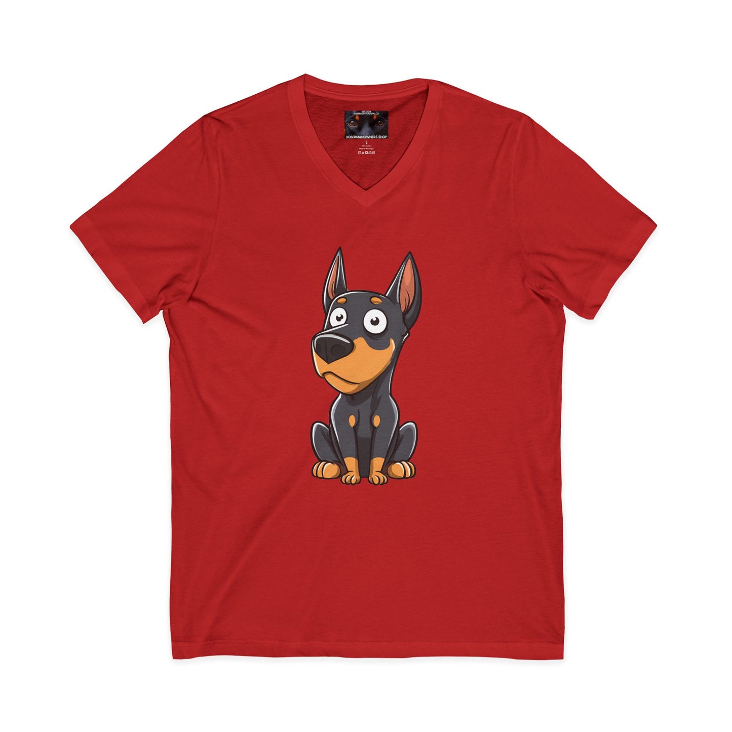 Cartoon Doberman 2 Private Label Unisex Jersey Short Sleeve V-Neck Tee