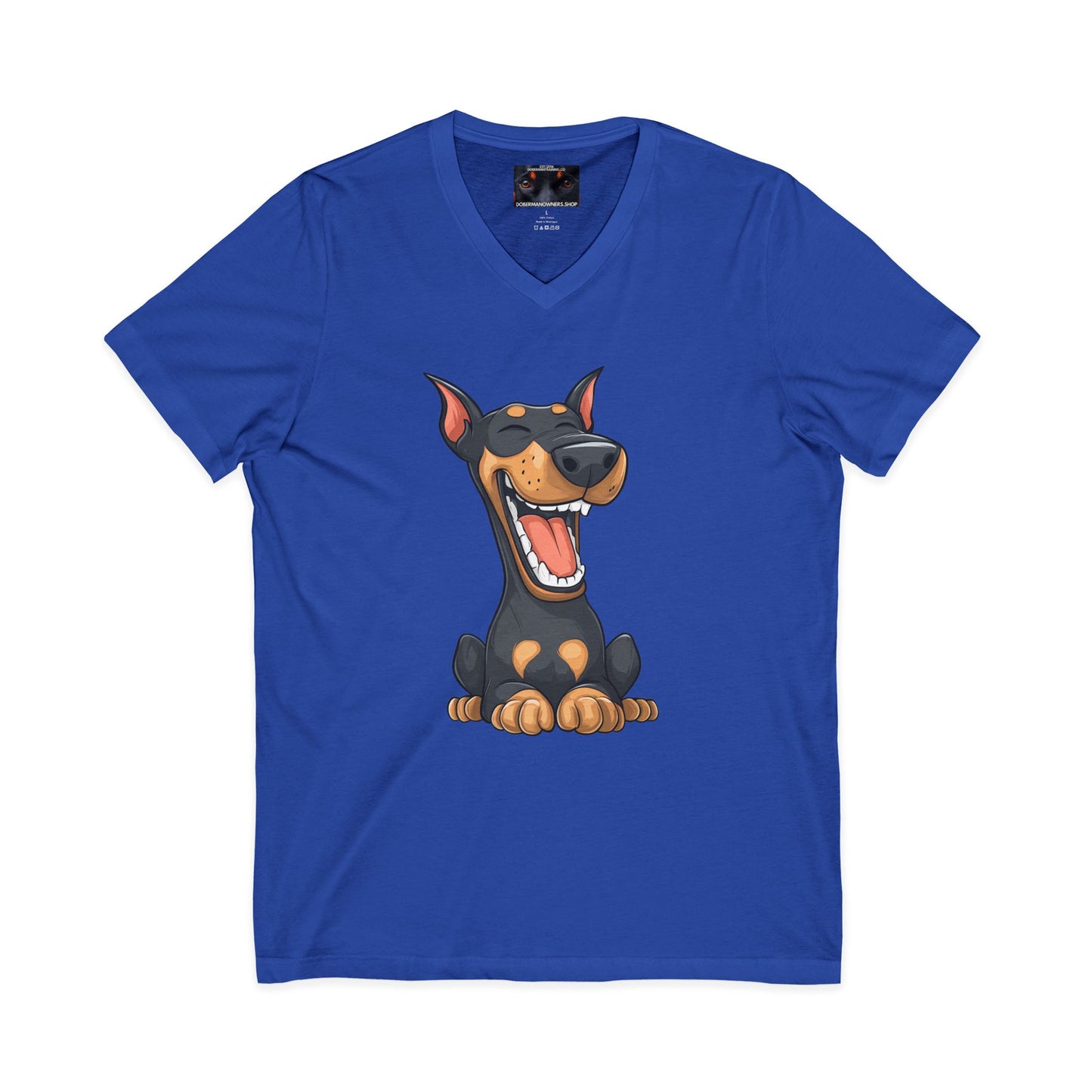 Cartoon Doberman 3 Private Label Unisex Jersey Short Sleeve V-Neck Tee