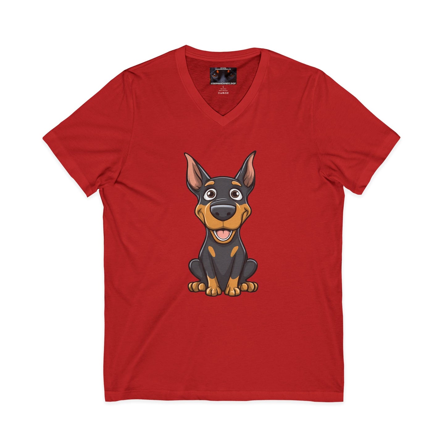 Cartoon Doberman 1 Private Label Unisex Jersey Short Sleeve V-Neck Tee