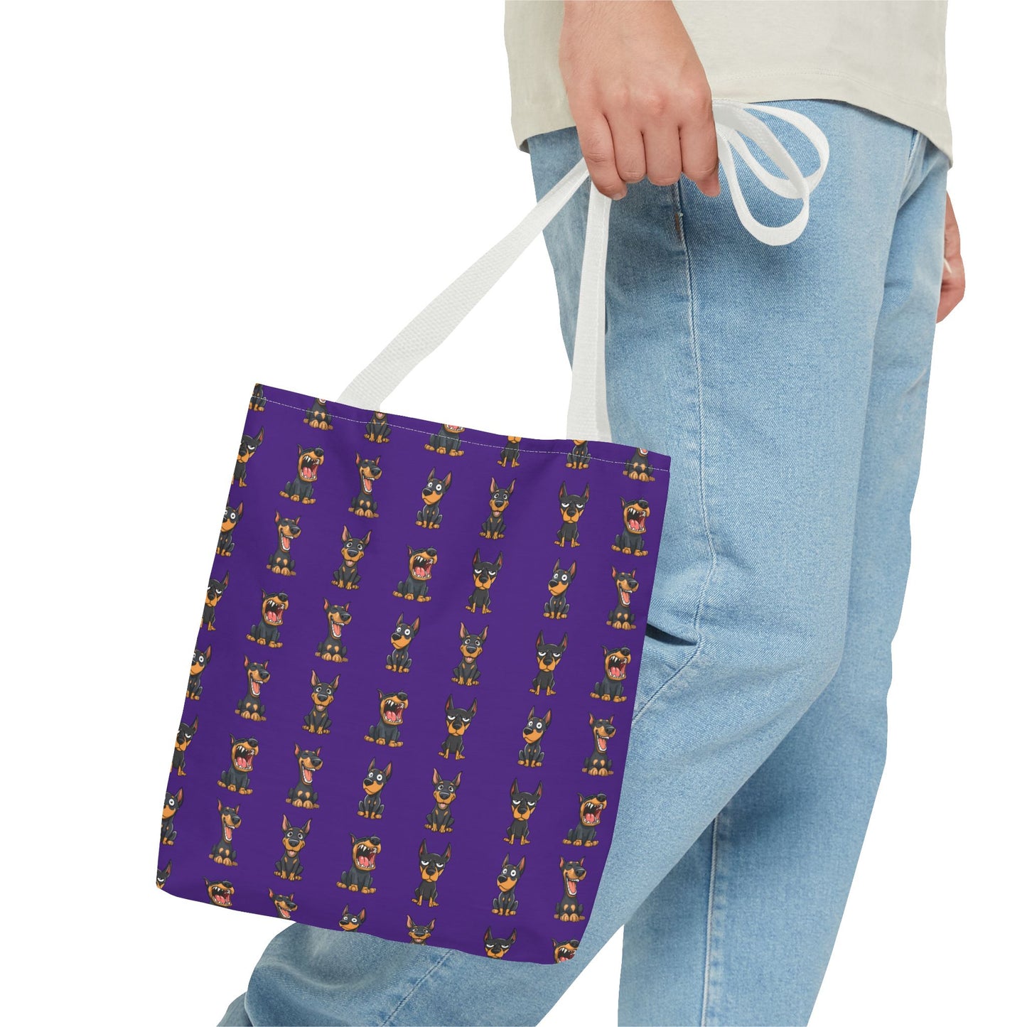 Doberman Cartoon Pattern Purple Tote Bag