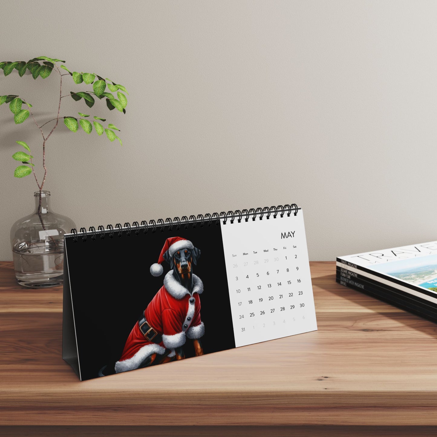 Custom Desktop Calendar — 2026 Doberman Holiday Portraits Grid