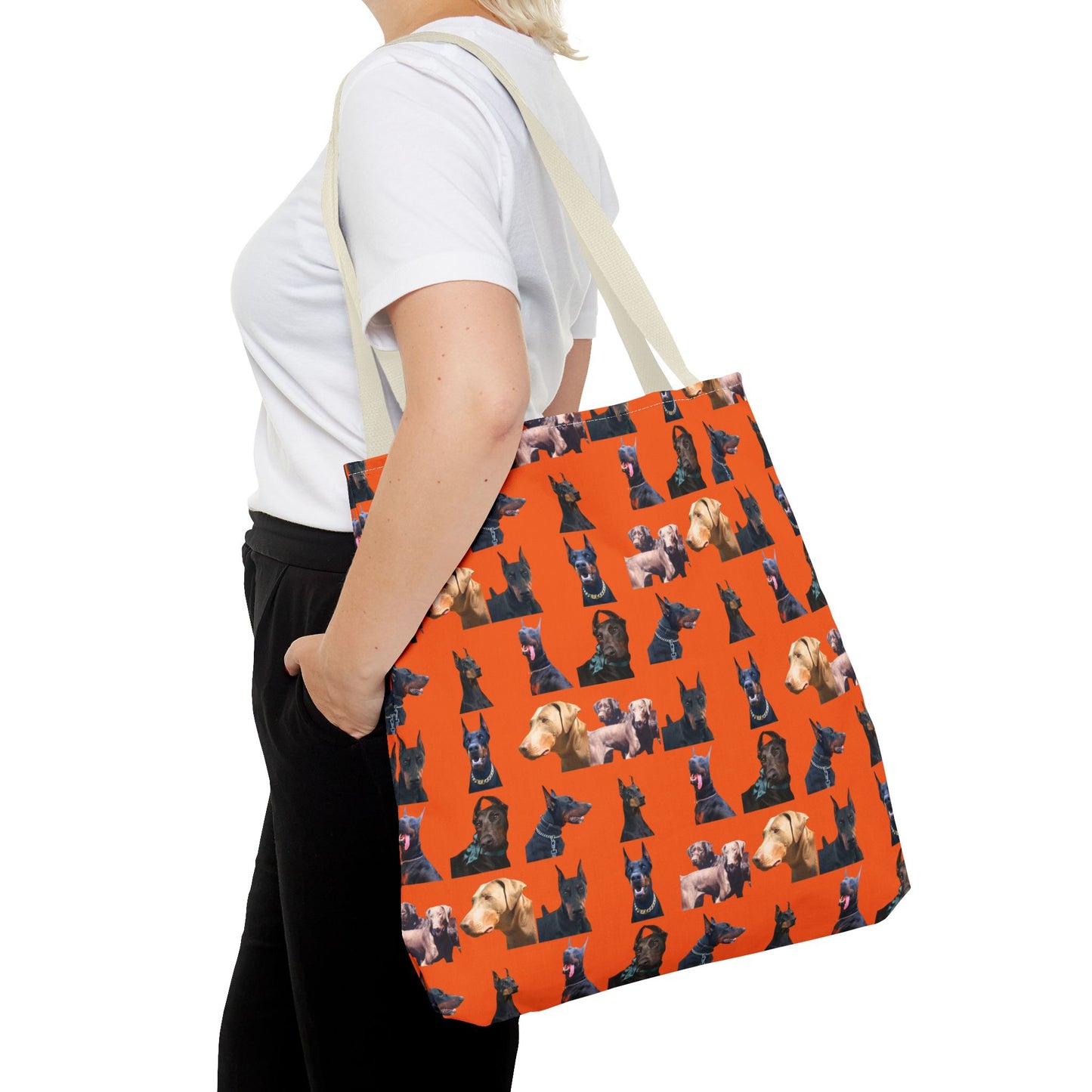 Edition 8 Doberman Model Pattern Orange Tote Bag