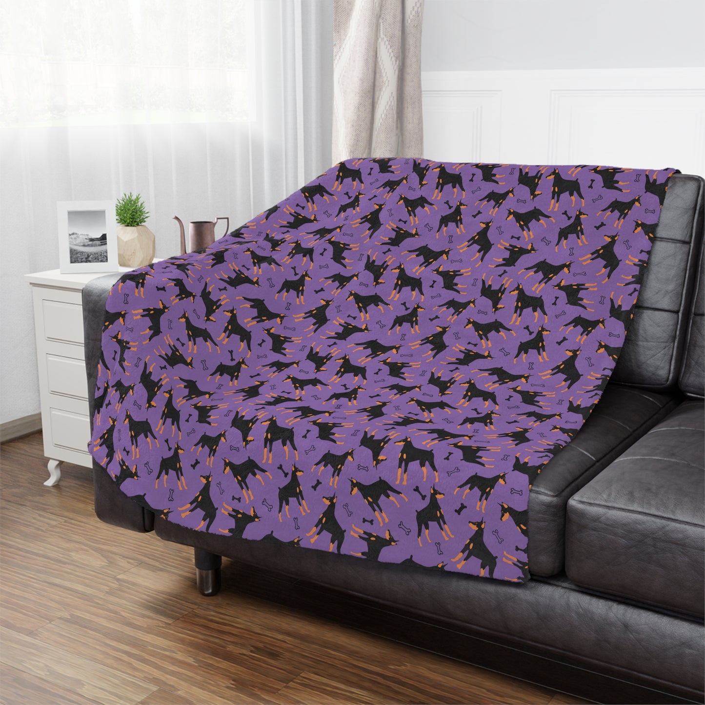 Purple AOP Dobie 1 Minky Blanket, Soft Throw Blanket, Warm Plush Blanket