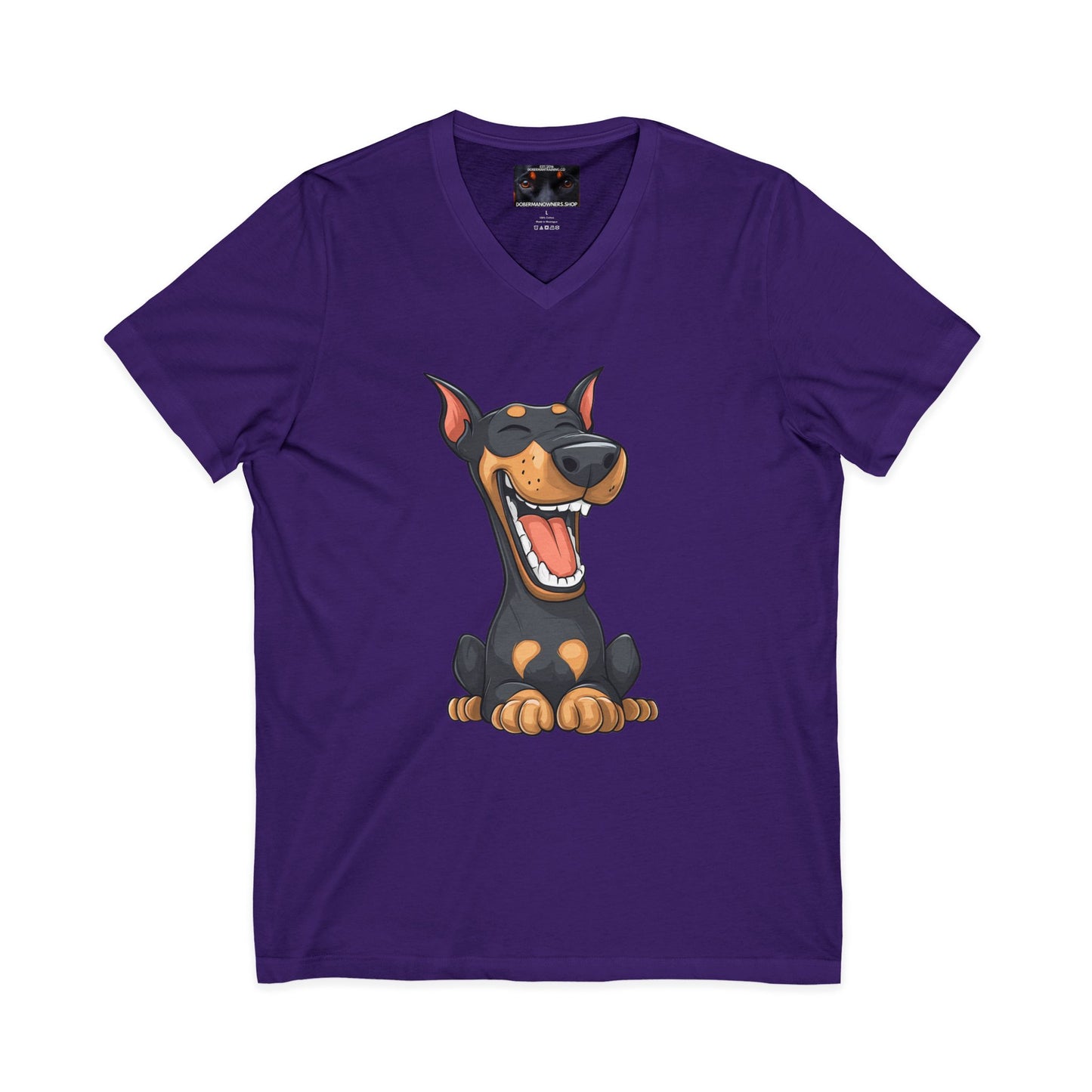 Cartoon Doberman 3 Private Label Unisex Jersey Short Sleeve V-Neck Tee