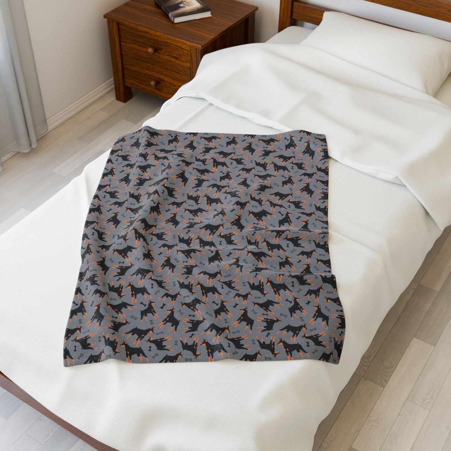 Gray AOP Velveteen Plush Blanket