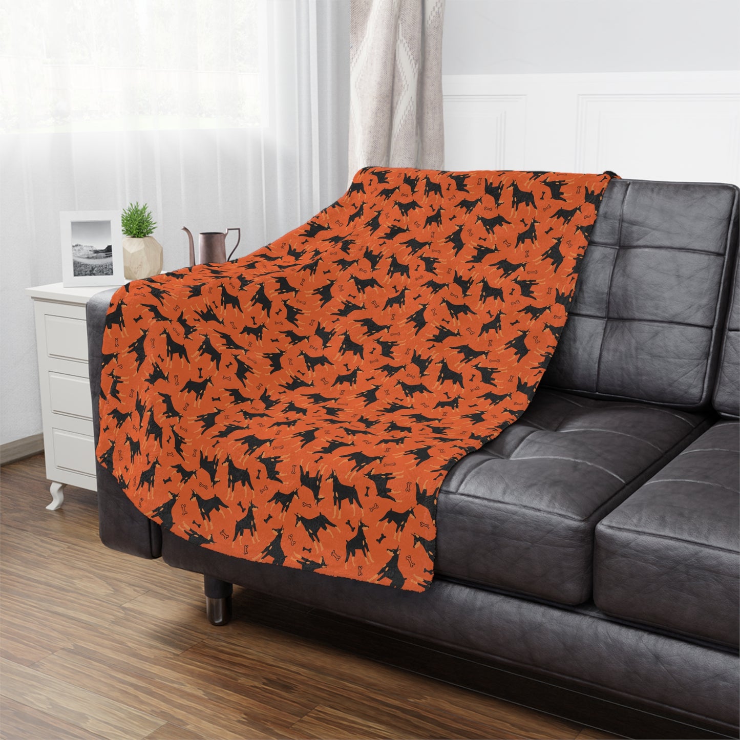 Orange AOP Dobie 1 Minky Blanket, Soft Throw Blanket, Warm Plush Blanket