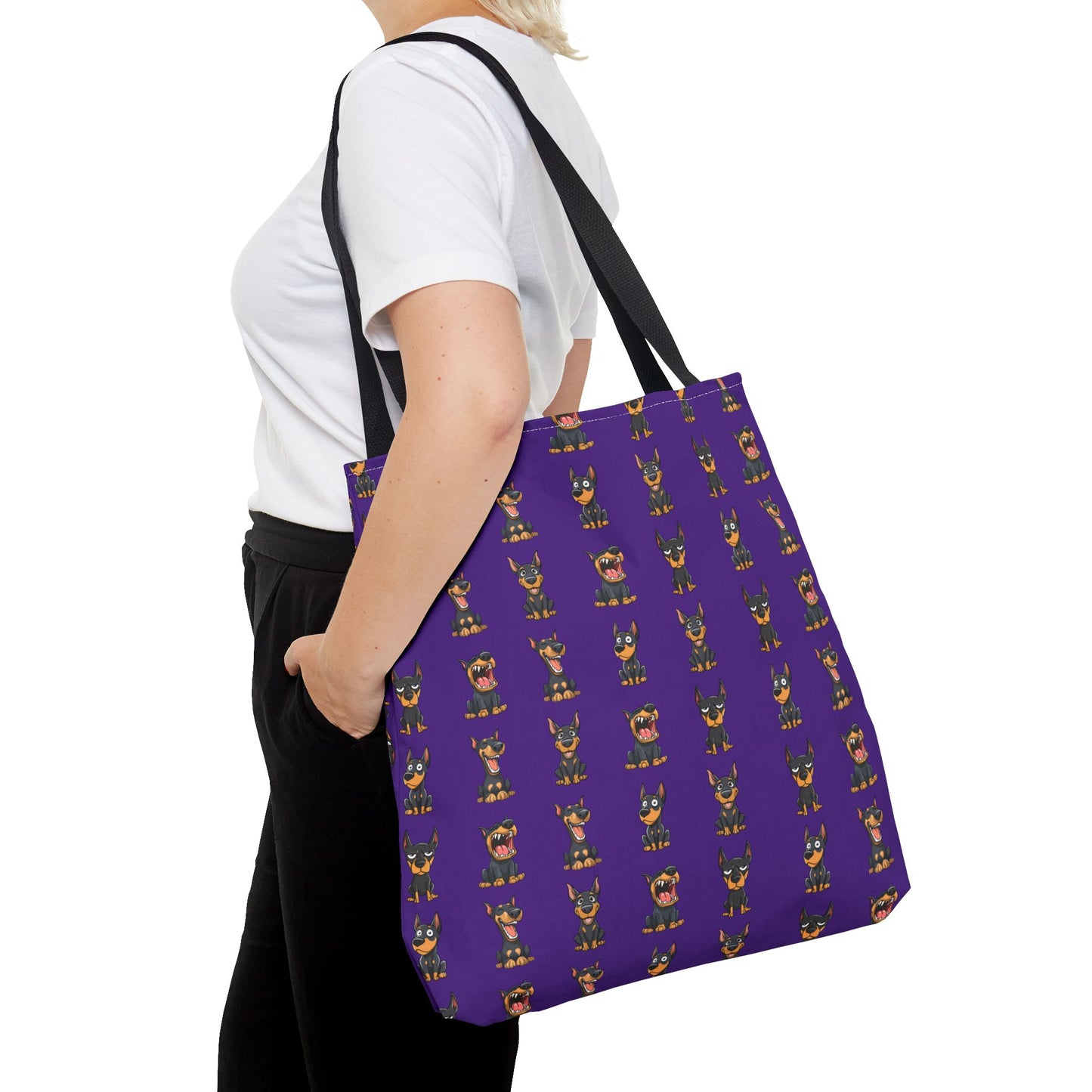 Doberman Cartoon Pattern Purple Tote Bag