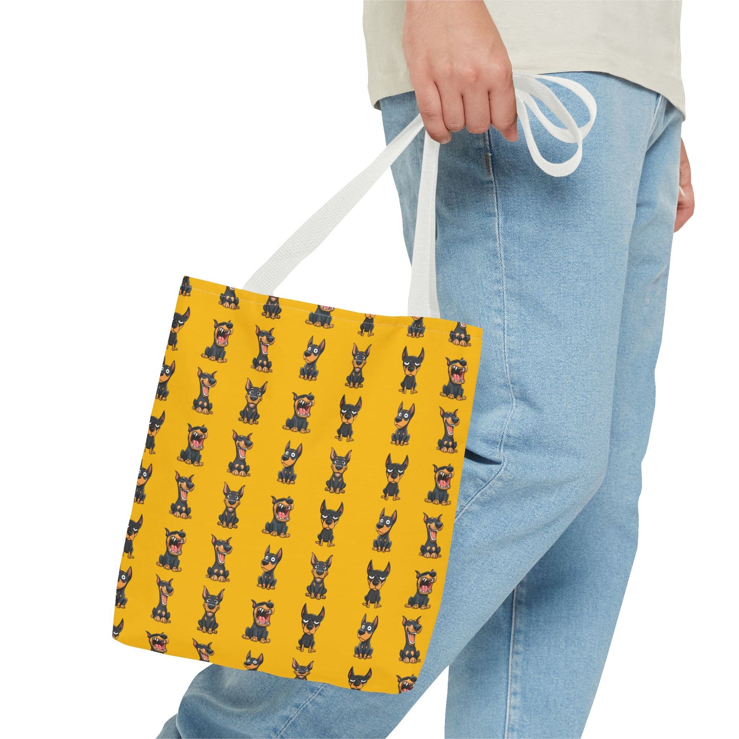 Doberman Cartoon Pattern Yellow Tote Bag