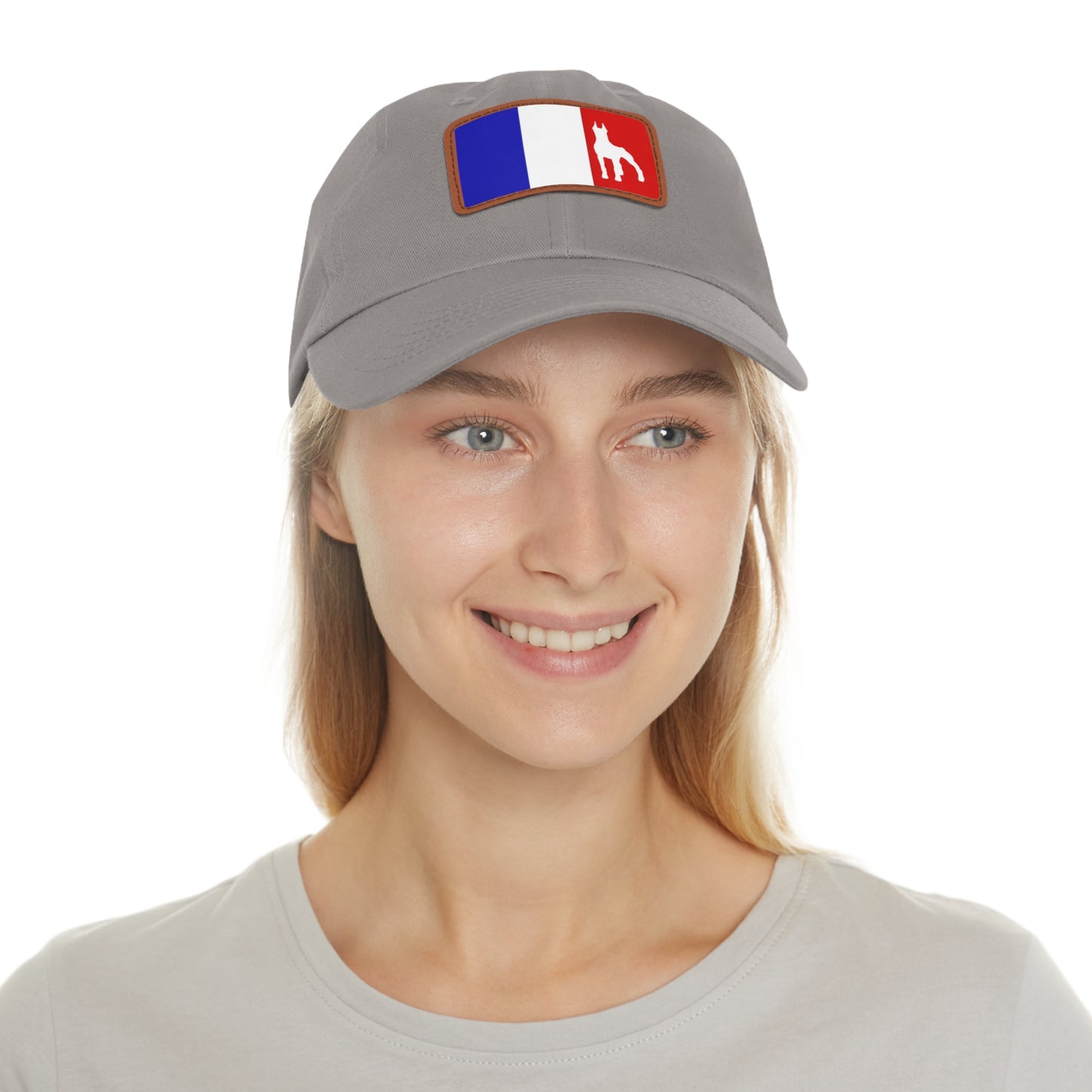 Doberman France Protect 1 Dad Hat with Leather Patch (Rectangle)