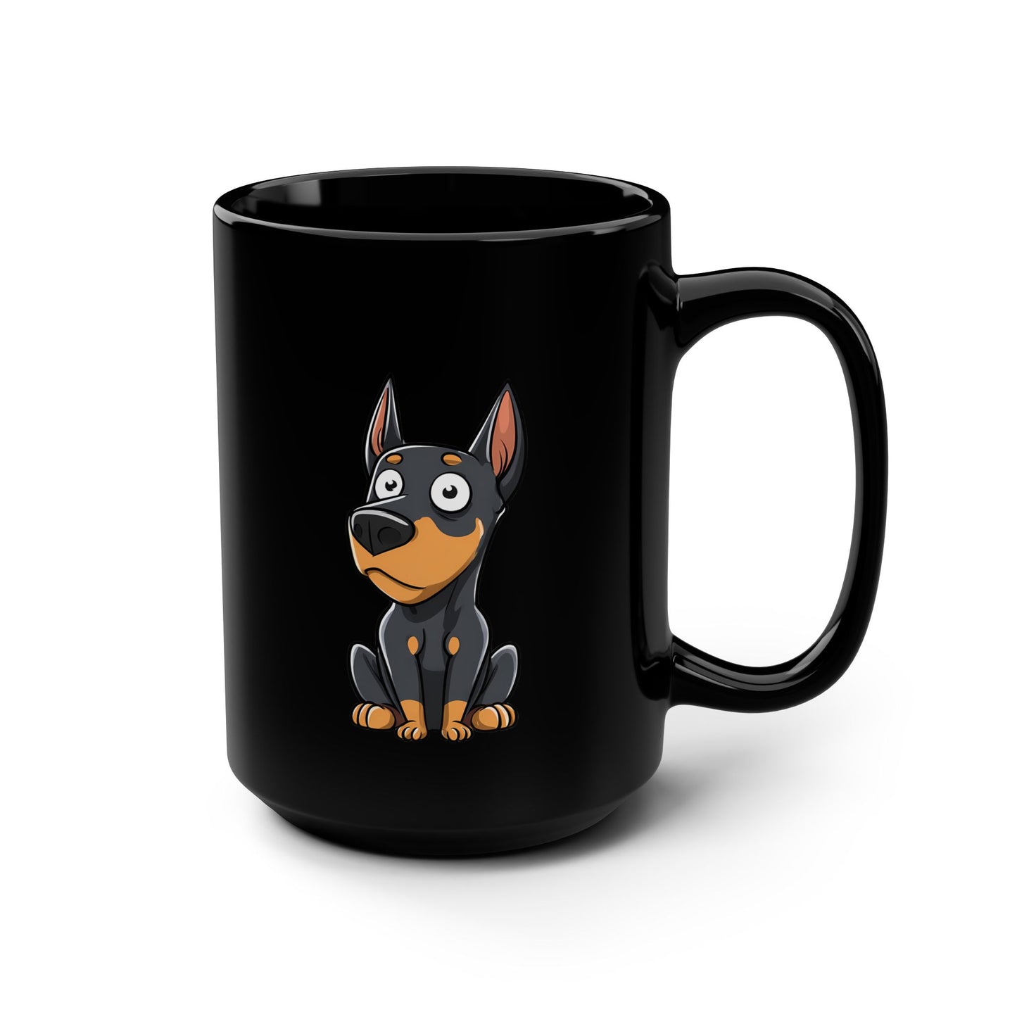 Cartoon Doberman 2 Black 15oz Coffee Mug