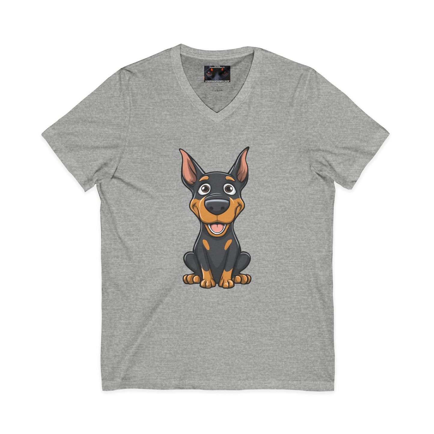Cartoon Doberman 1 Private Label Unisex Jersey Short Sleeve V-Neck Tee
