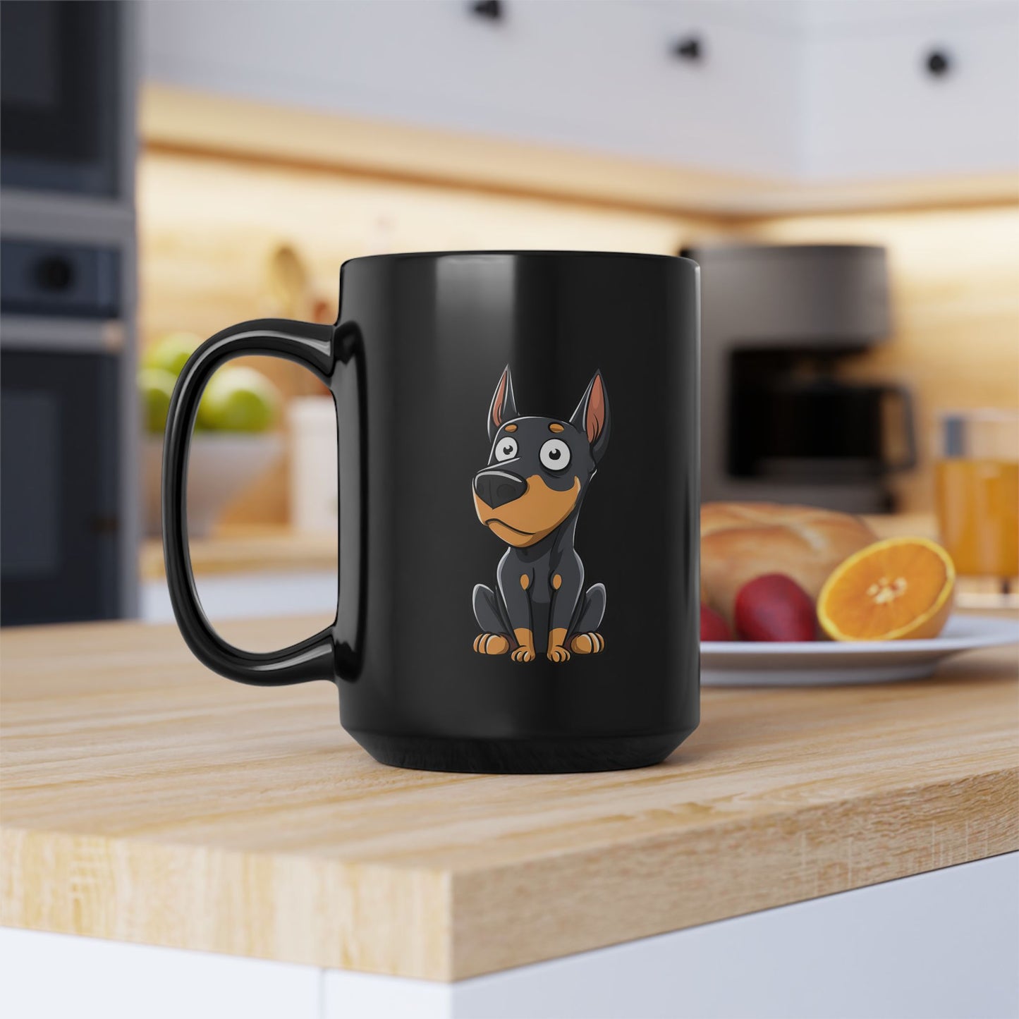 Cartoon Doberman 2 Black 15oz Coffee Mug