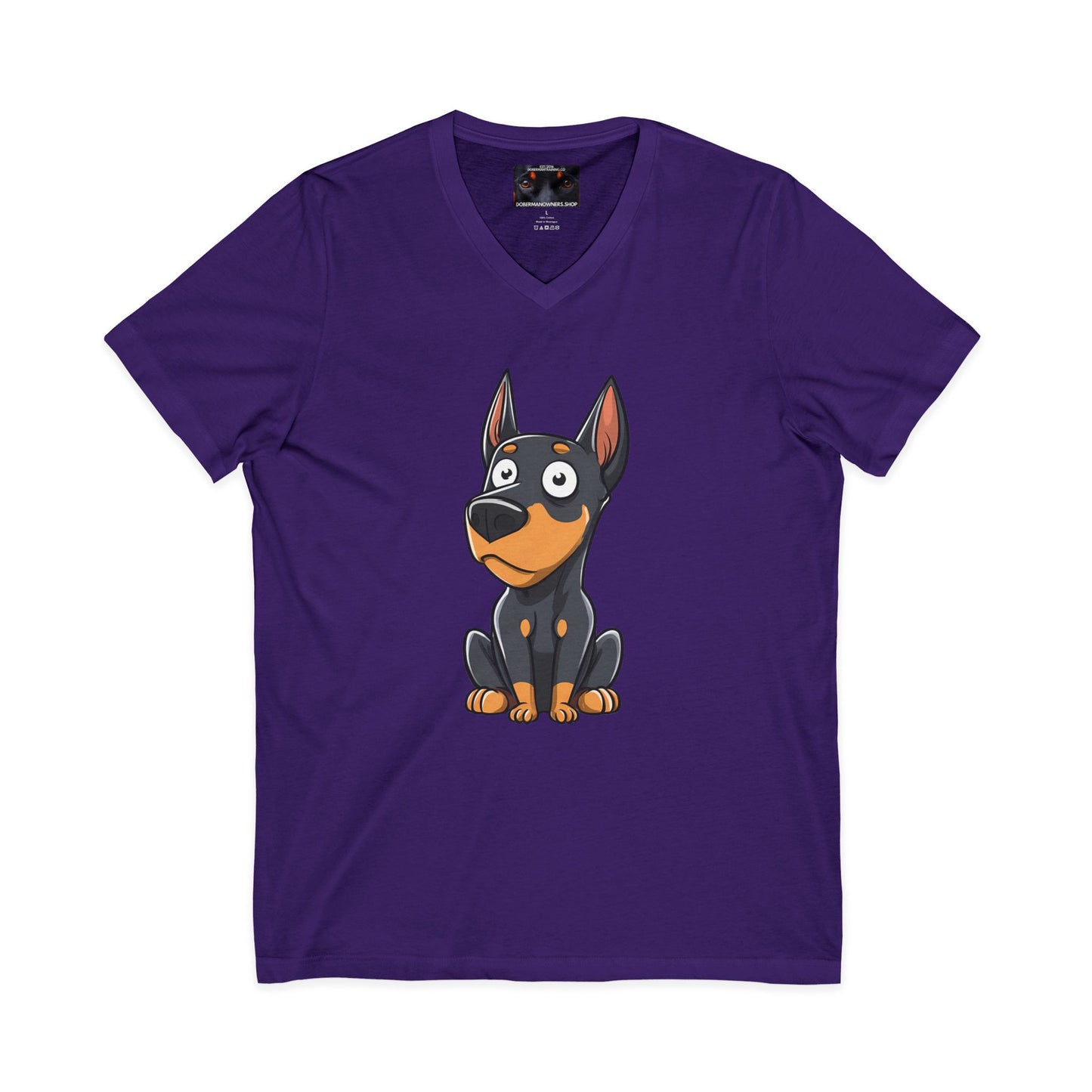 Cartoon Doberman 2 Private Label Unisex Jersey Short Sleeve V-Neck Tee