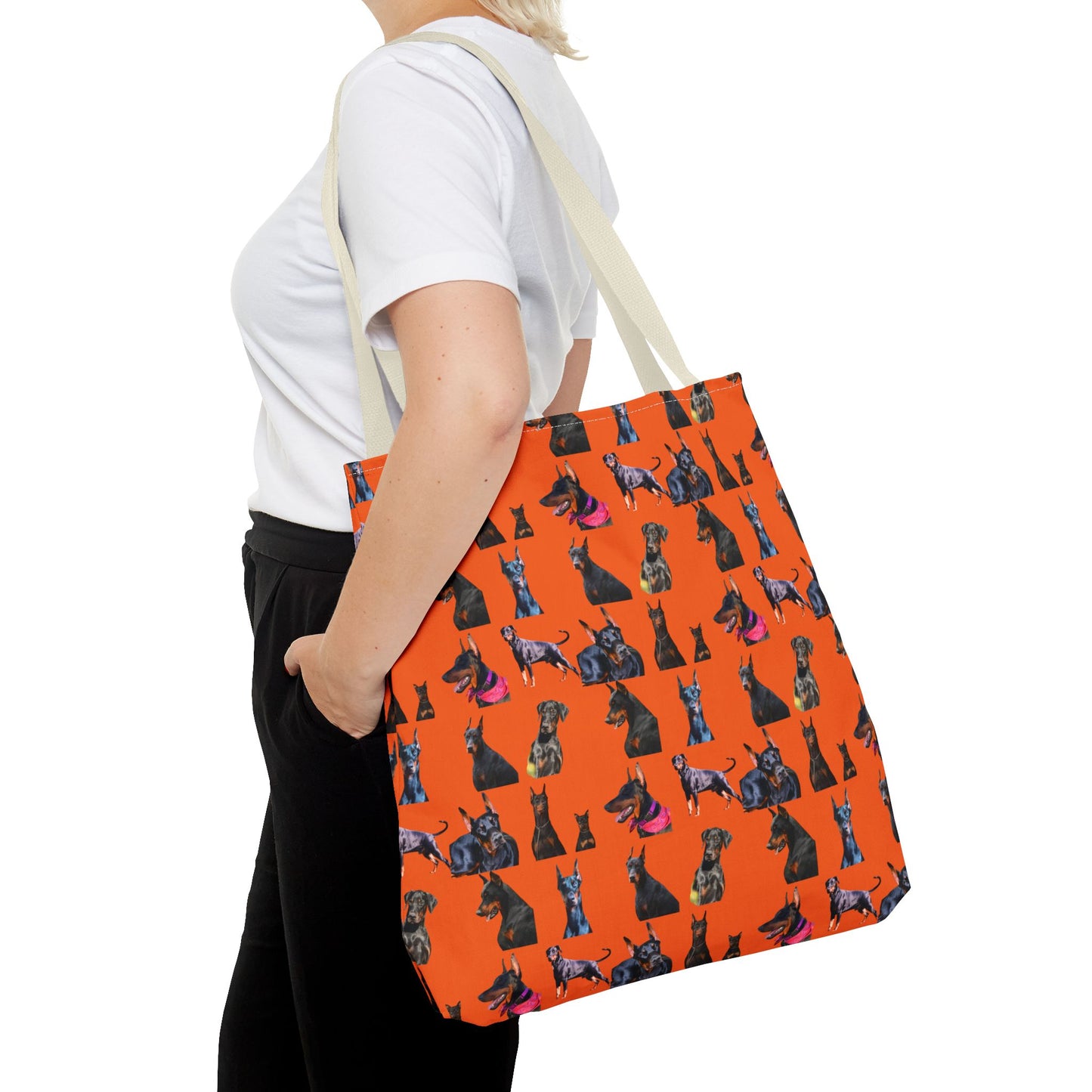 Edition 7 Doberman Model Pattern Orange Tote Bag