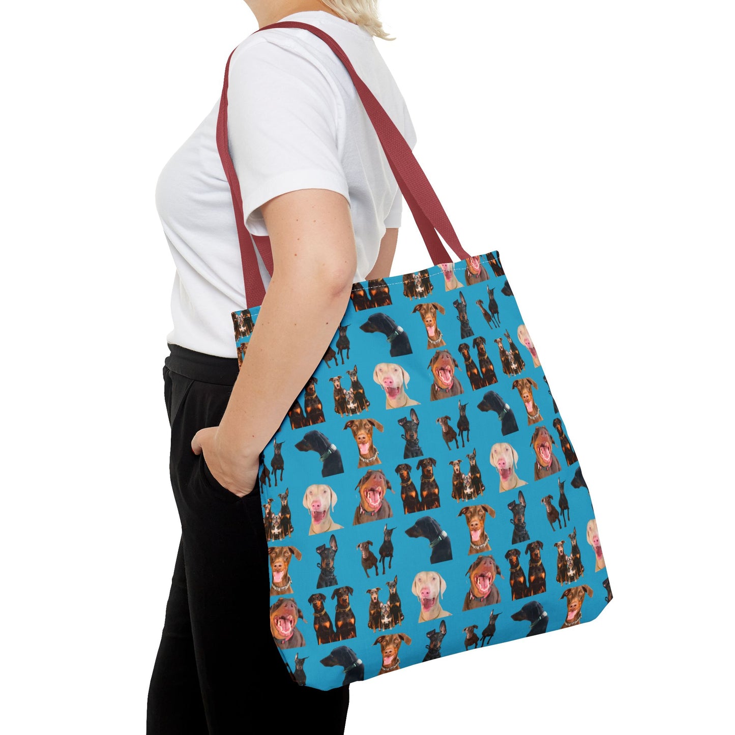 Edition 9 Doberman Model Pattern Turquoise Tote Bag