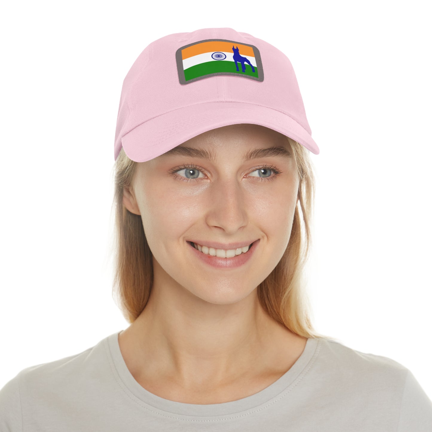 Doberman India Protect 1 Dad Hat with Leather Patch (Rectangle)