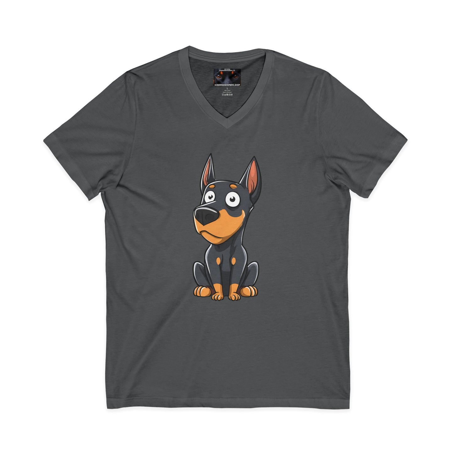 Cartoon Doberman 2 Private Label Unisex Jersey Short Sleeve V-Neck Tee