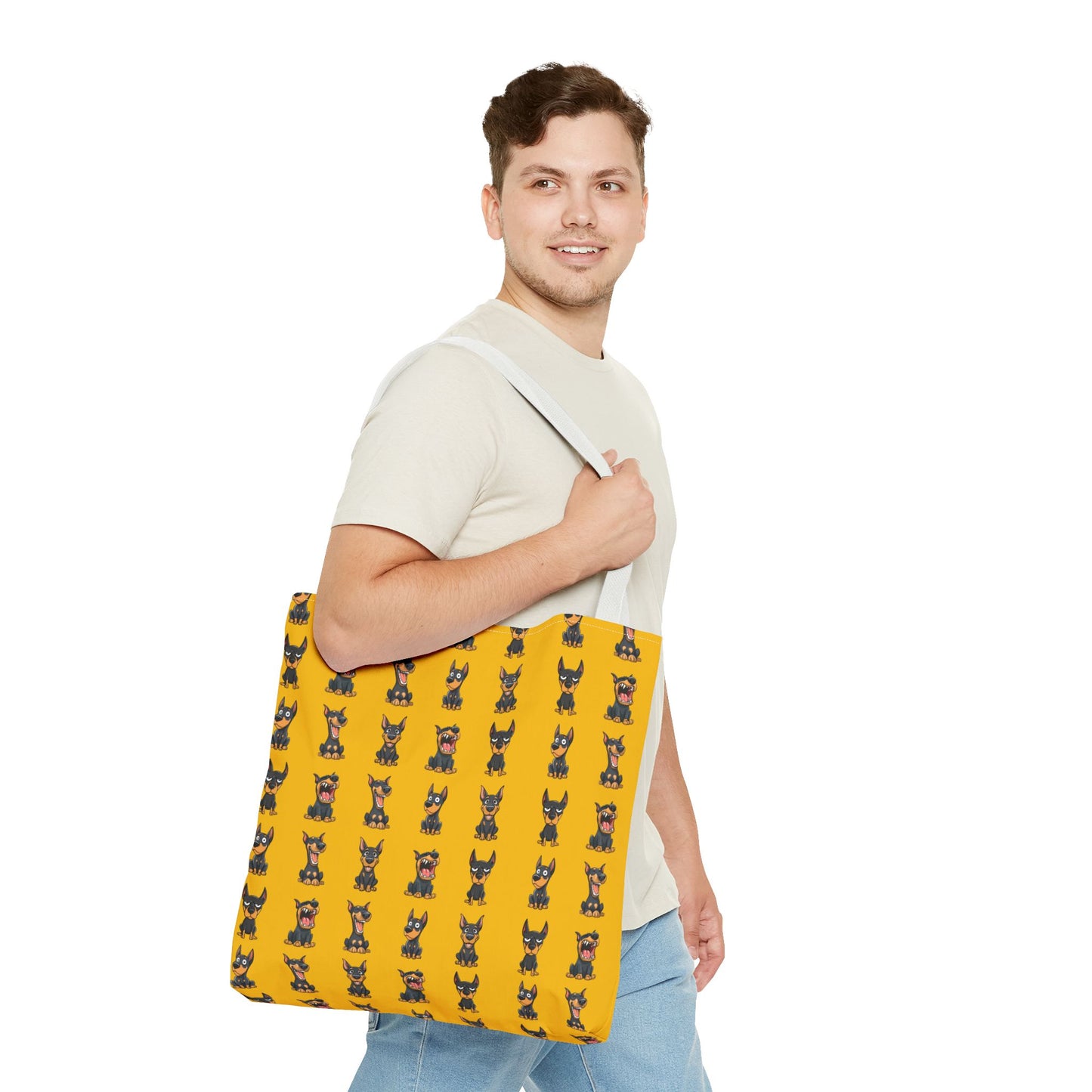 Doberman Cartoon Pattern Yellow Tote Bag