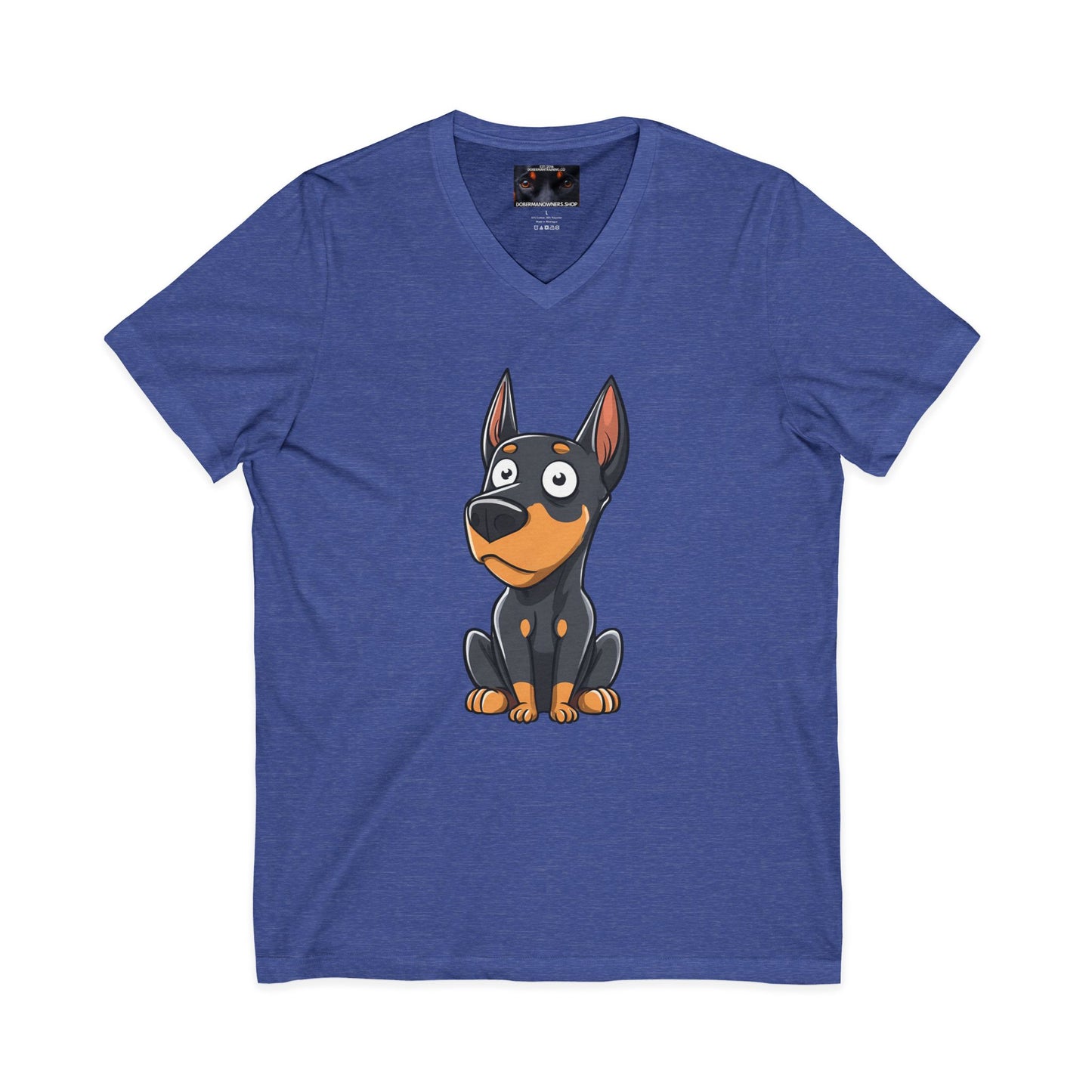 Cartoon Doberman 2 Private Label Unisex Jersey Short Sleeve V-Neck Tee