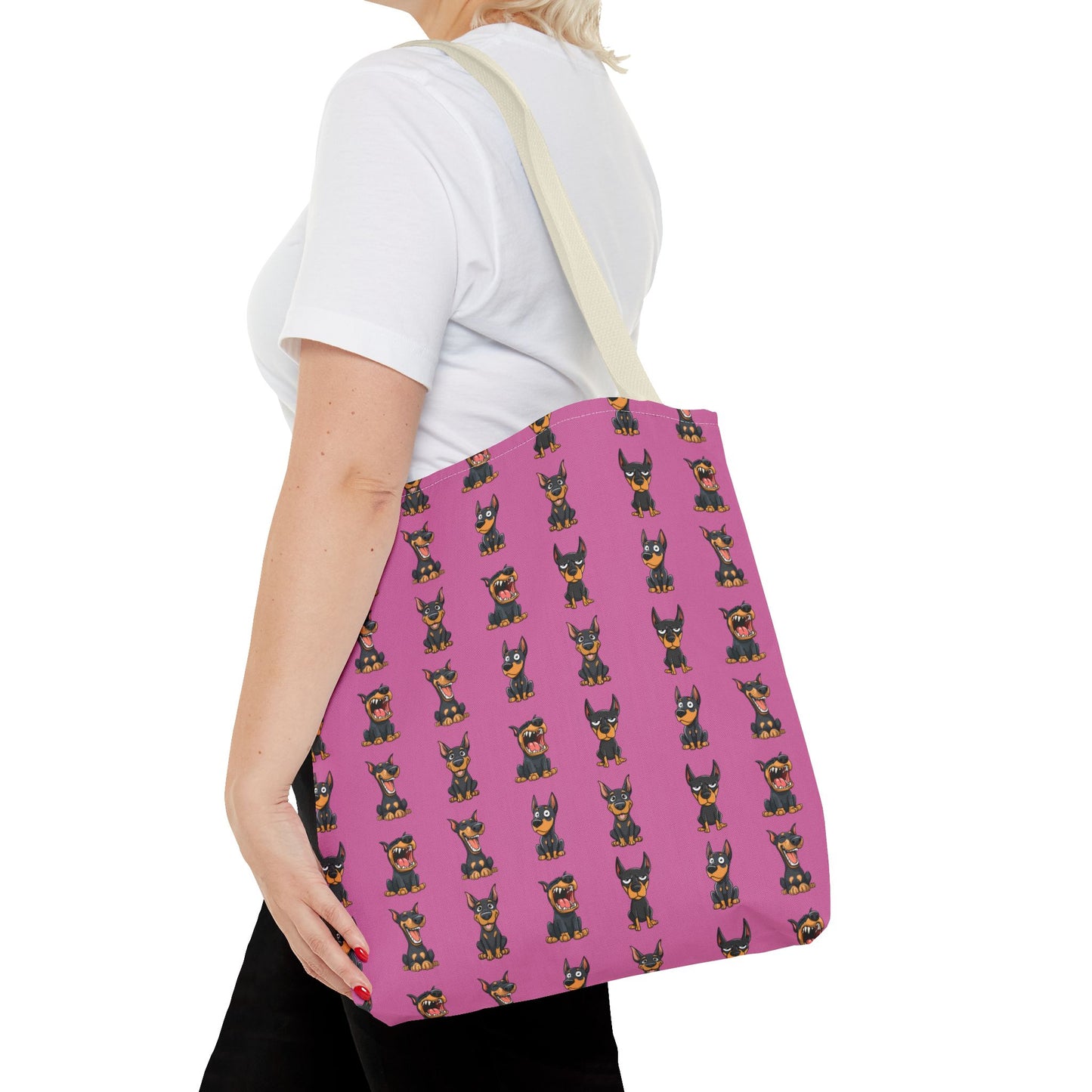 Doberman Cartoon Pattern Pink Tote Bag