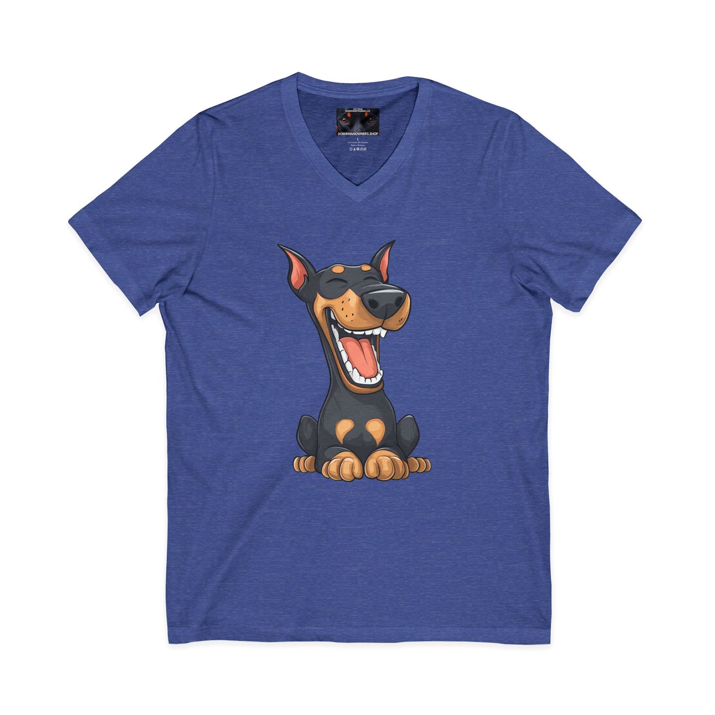 Cartoon Doberman 3 Private Label Unisex Jersey Short Sleeve V-Neck Tee