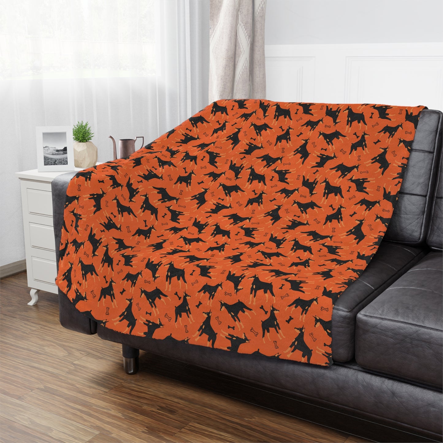 Orange AOP Dobie 1 Minky Blanket, Soft Throw Blanket, Warm Plush Blanket