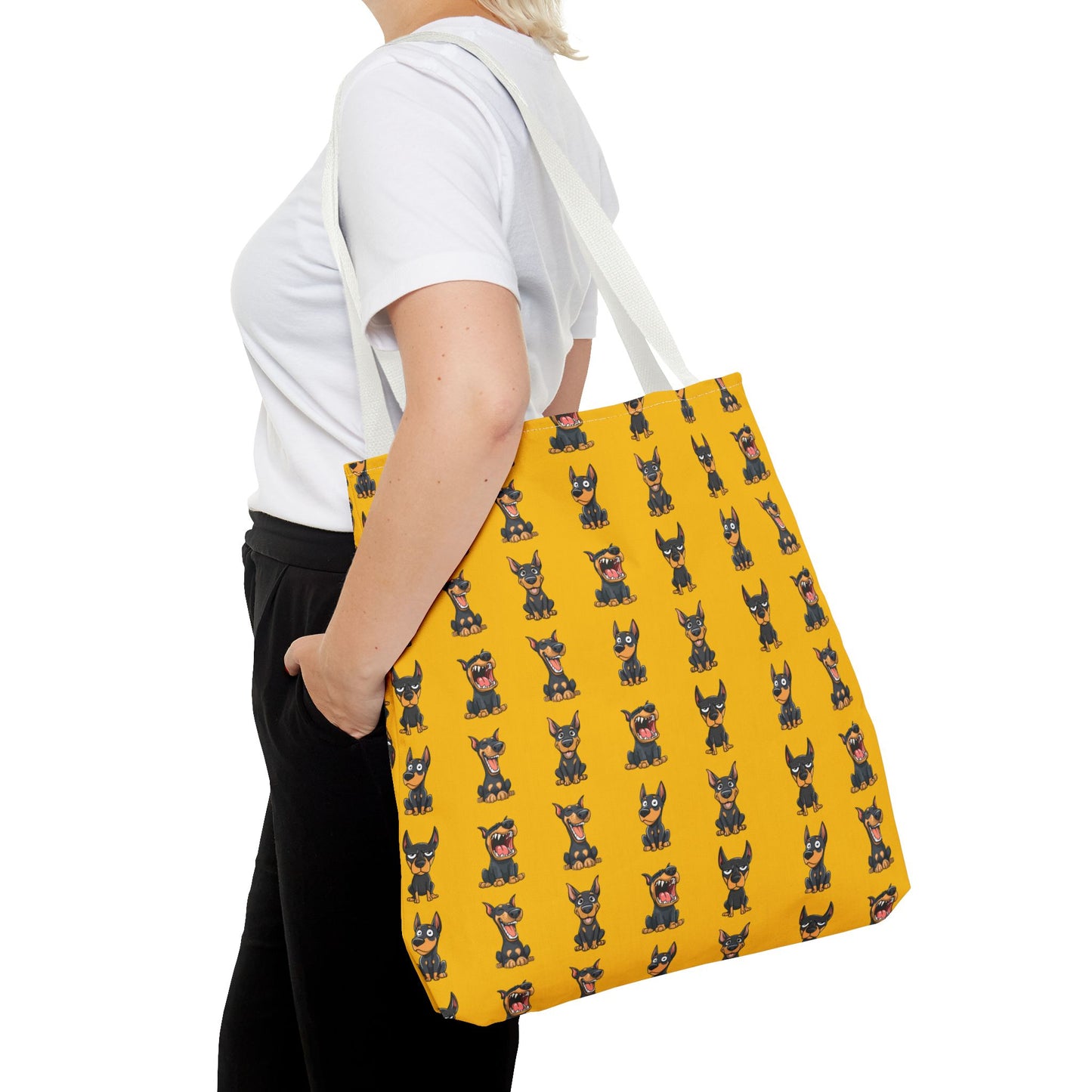 Doberman Cartoon Pattern Yellow Tote Bag