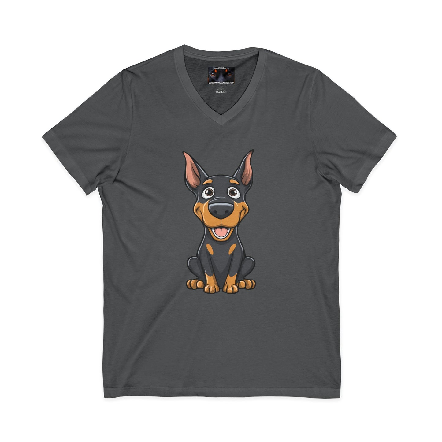 Cartoon Doberman 1 Private Label Unisex Jersey Short Sleeve V-Neck Tee