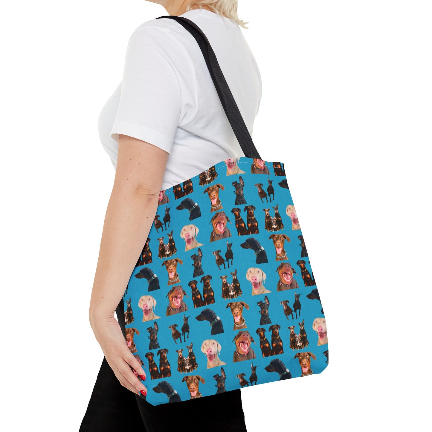 Edition 9 Doberman Model Pattern Turquoise Tote Bag