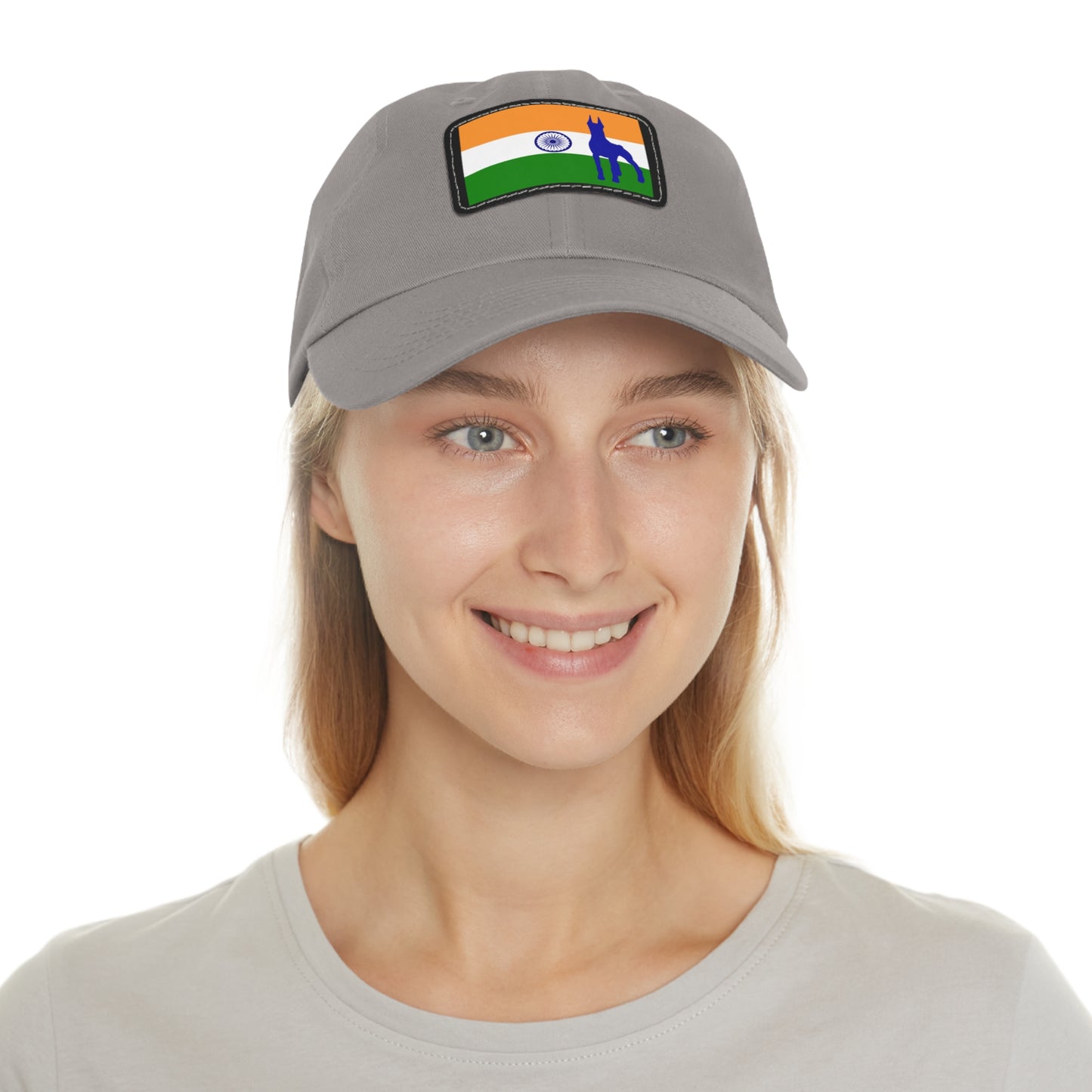 Doberman India Protect 1 Dad Hat with Leather Patch (Rectangle)