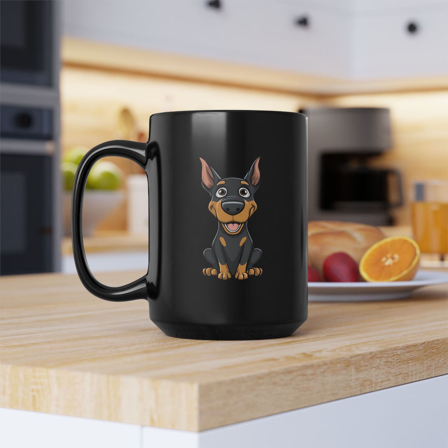 Cartoon Doberman 1 Black 15oz Coffee Mug