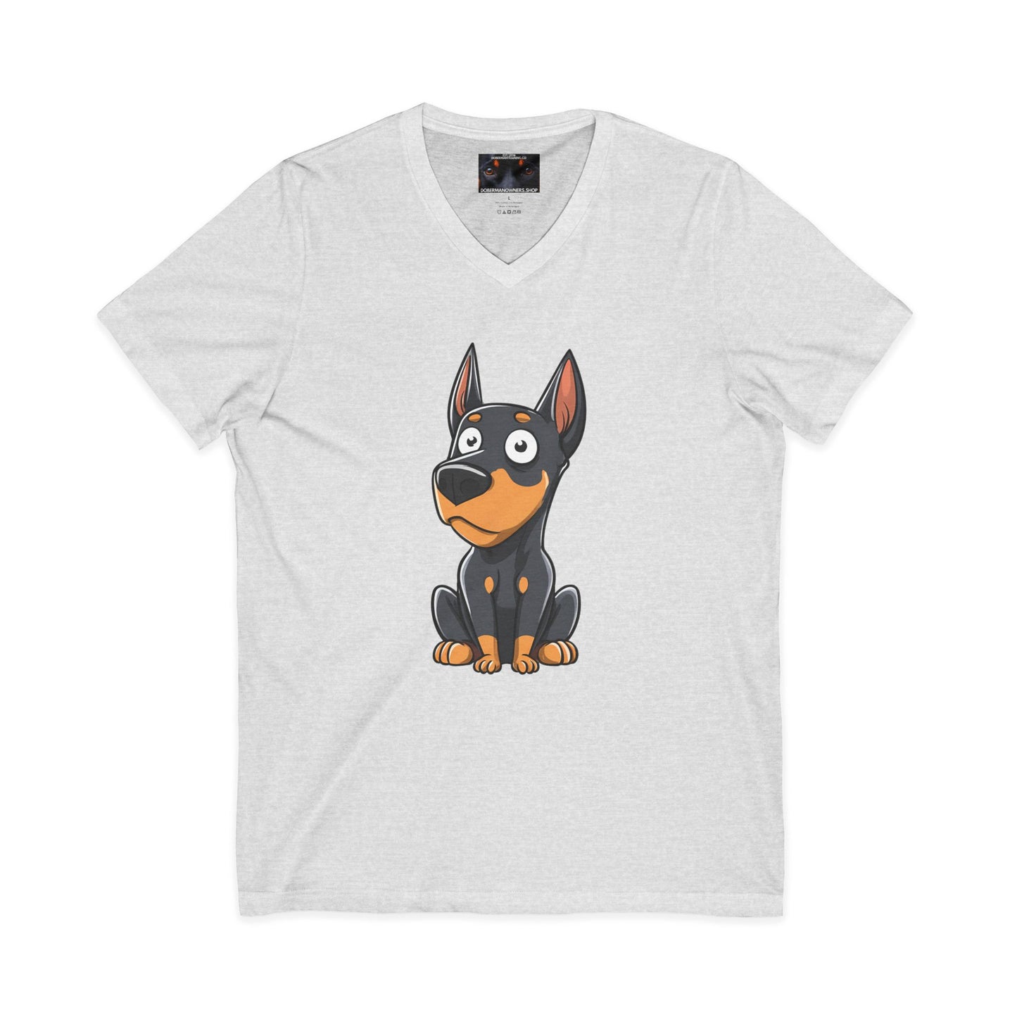 Cartoon Doberman 2 Private Label Unisex Jersey Short Sleeve V-Neck Tee