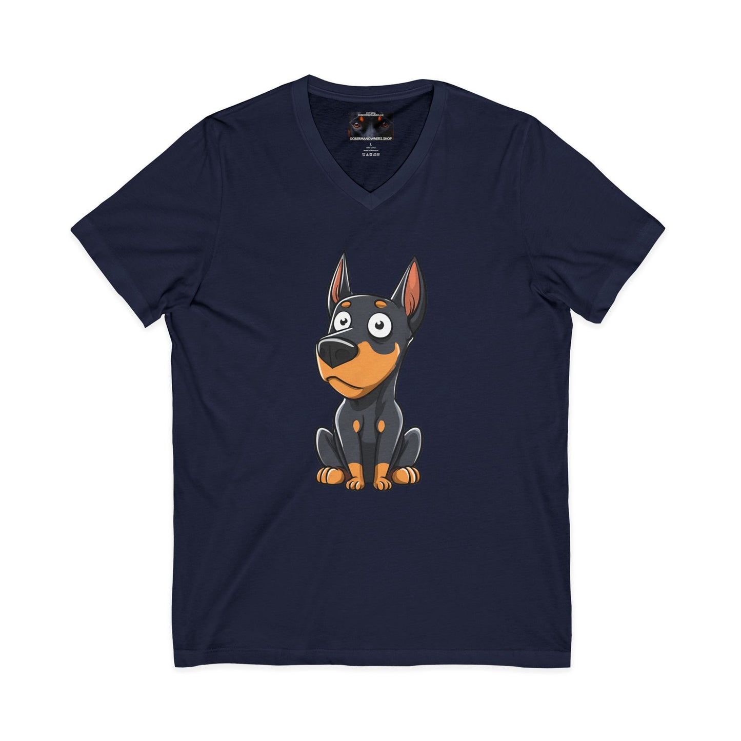 Cartoon Doberman 2 Private Label Unisex Jersey Short Sleeve V-Neck Tee