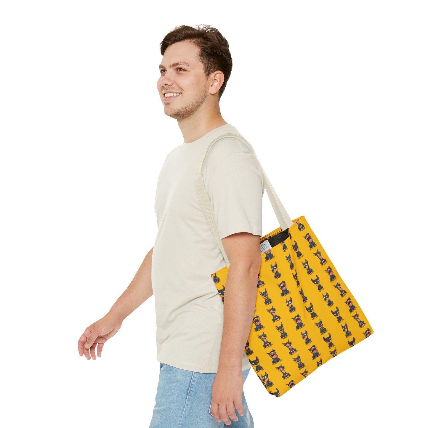 Doberman Cartoon Pattern Yellow Tote Bag