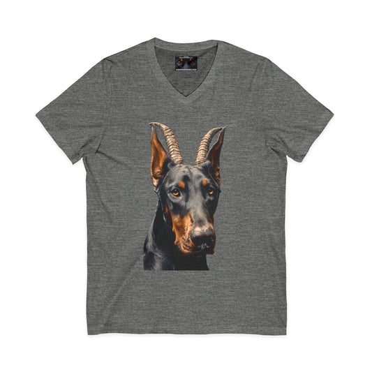 Doberman Goat 2 Private Label Unisex Jersey Short Sleeve V-Neck Tee