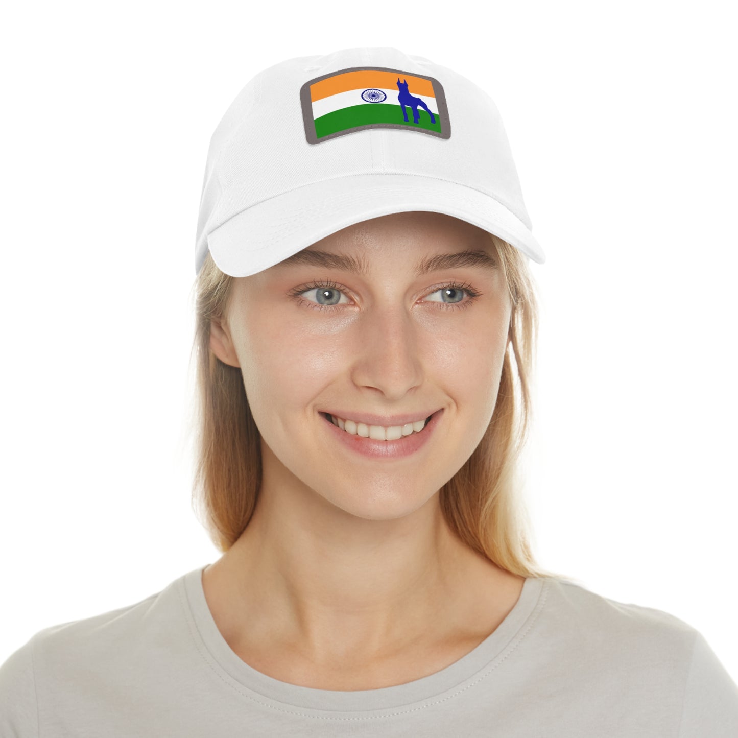 Doberman India Protect 1 Dad Hat with Leather Patch (Rectangle)