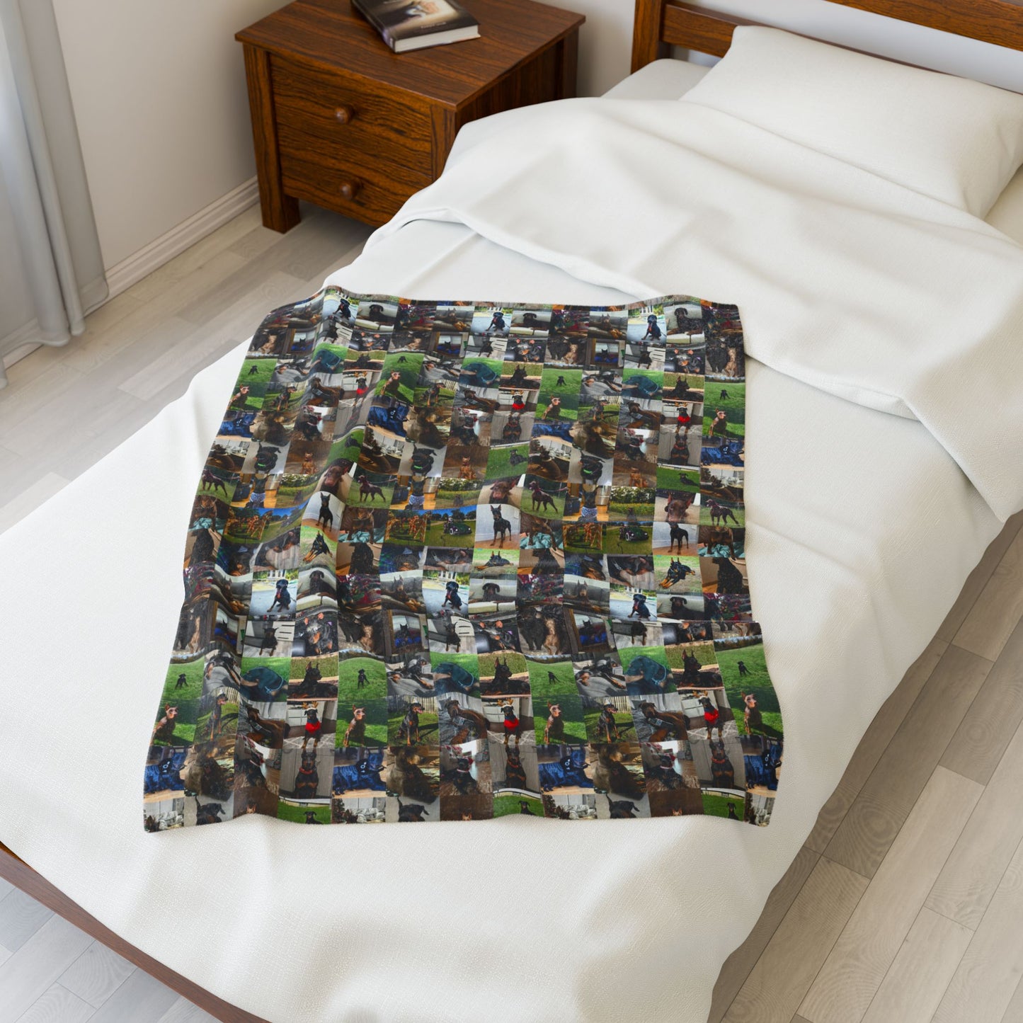 Custom Doberman Photo Collage Velveteen Plush Blanket — Memory Throw