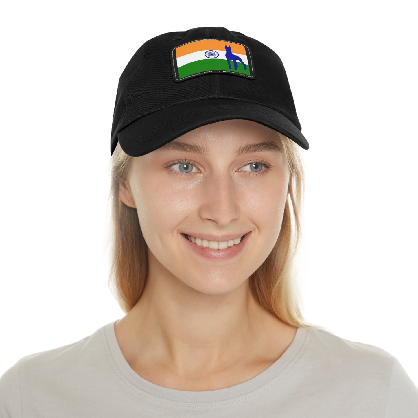 Doberman India Protect 1 Dad Hat with Leather Patch (Rectangle)