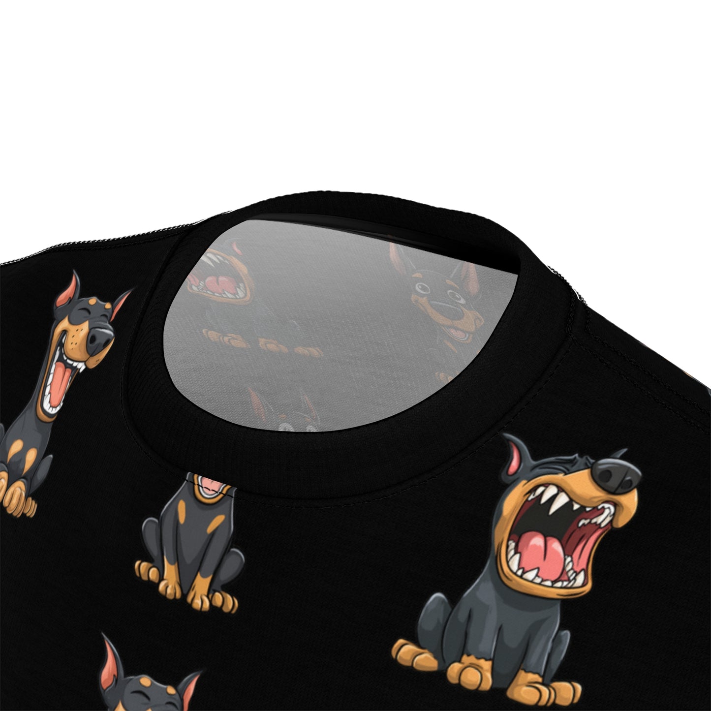 Doberman Pattern 1 All-Over-Print Tee — Cartoon Doberman Repeat Design