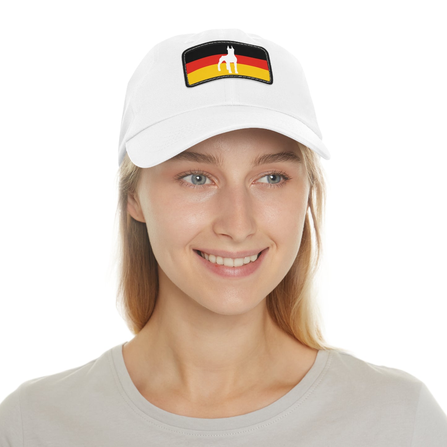 Doberman Germany Protect 1 Dad Hat with Leather Patch (Rectangle)