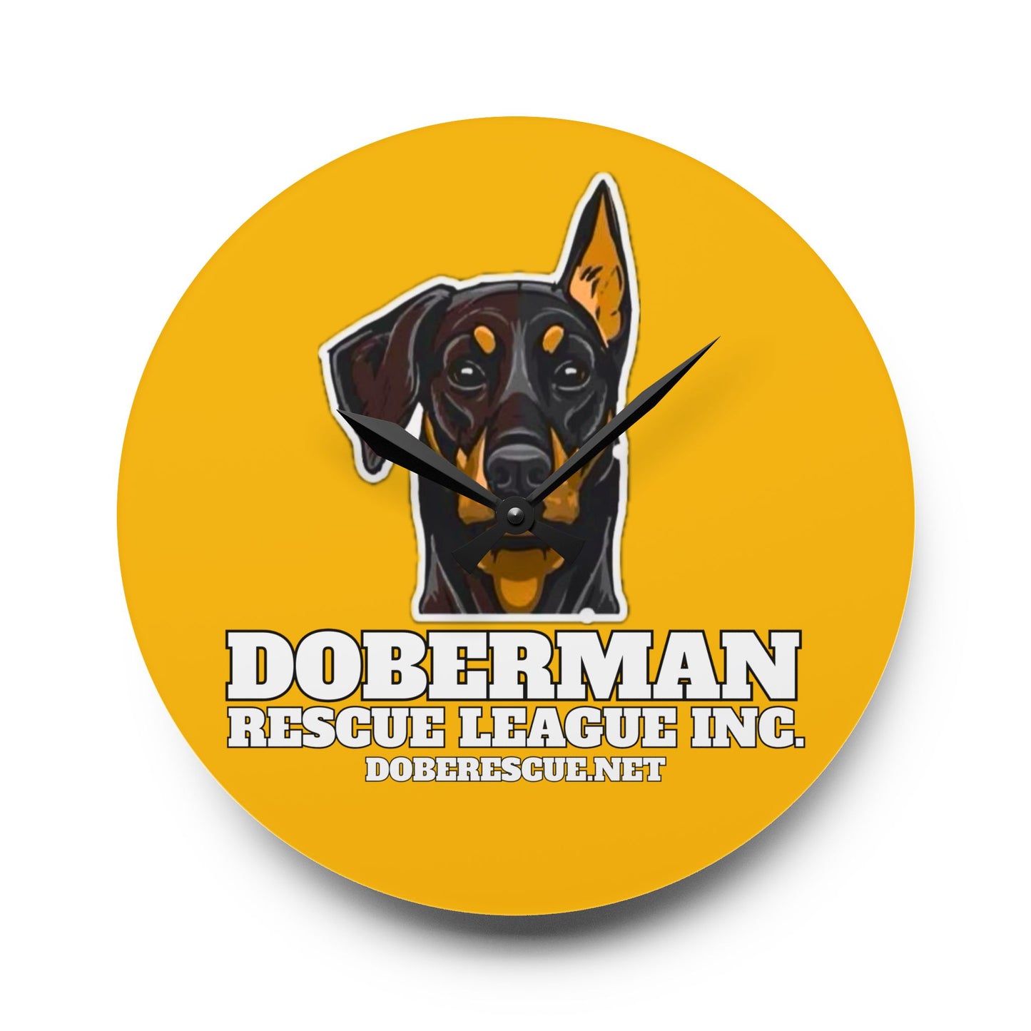 Doberman Rescue League Acrylic Wall Clock – Bright Yellow Dog Rescue Decor