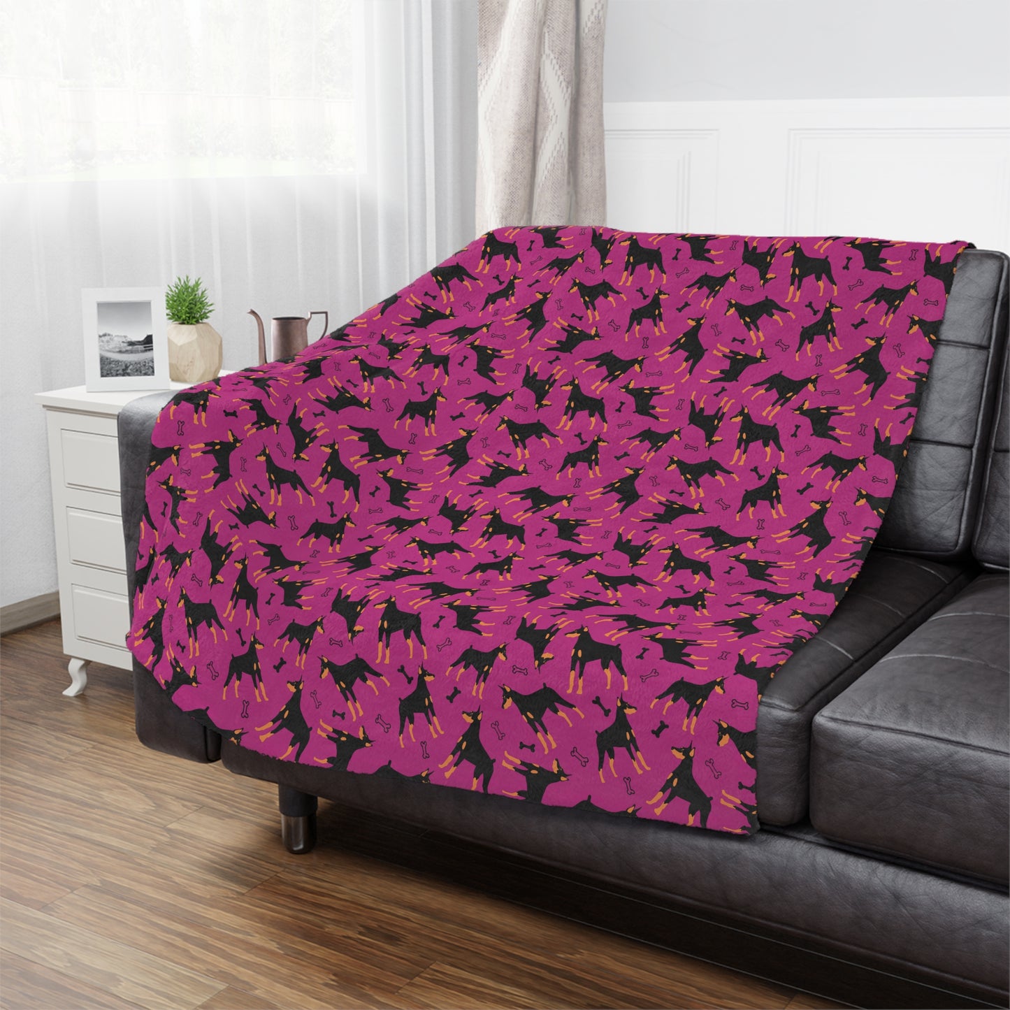 Pink AOP Dobie 1 Minky Blanket, Soft Throw Blanket, Warm Plush Blanket