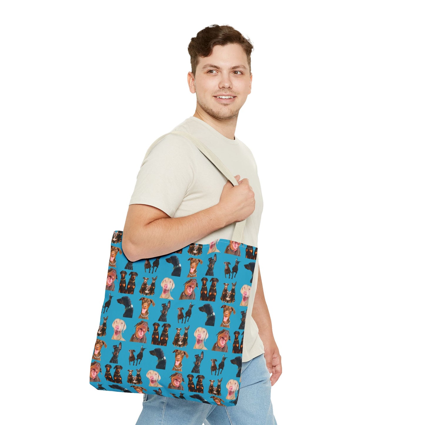 Edition 9 Doberman Model Pattern Turquoise Tote Bag