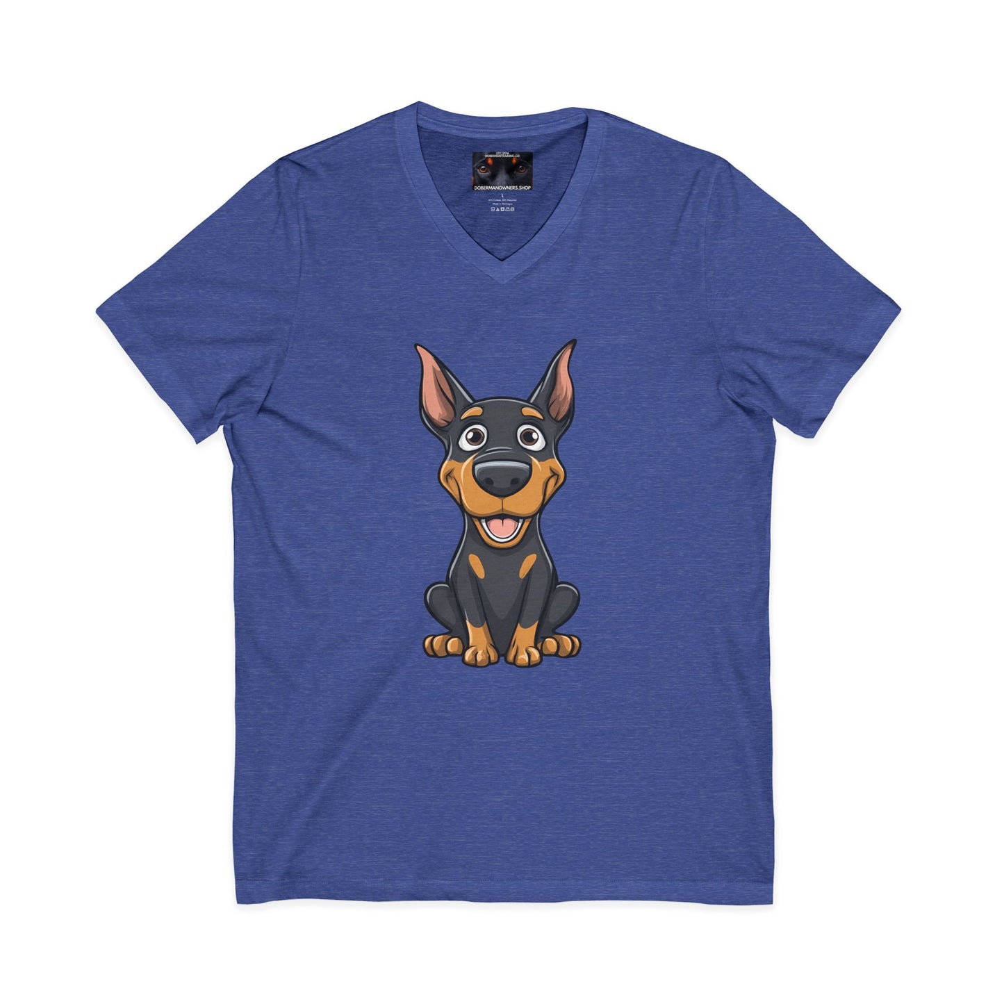 Cartoon Doberman 1 Private Label Unisex Jersey Short Sleeve V-Neck Tee