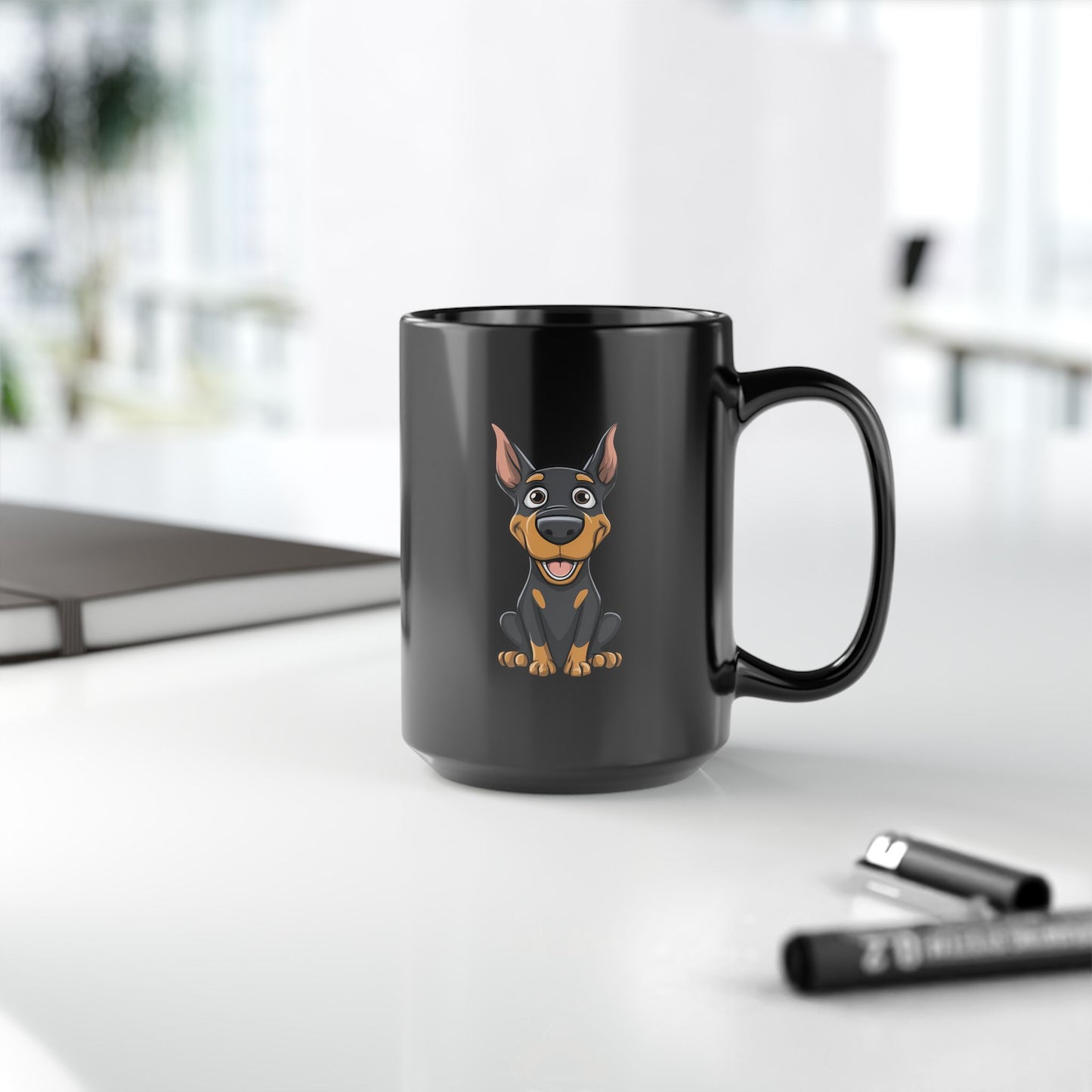 Cartoon Doberman 1 Black 15oz Coffee Mug