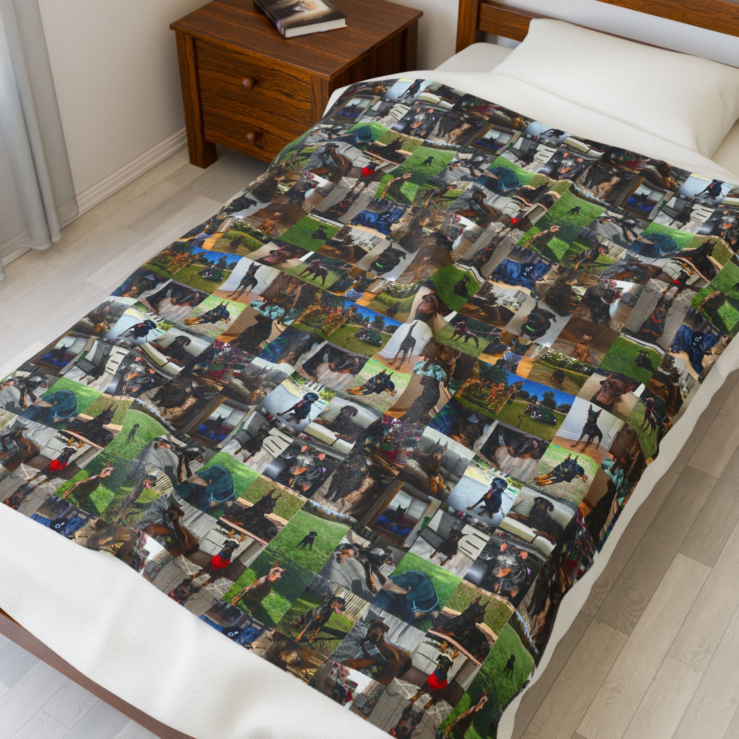 Custom Doberman Photo Collage Velveteen Plush Blanket — Memory Throw